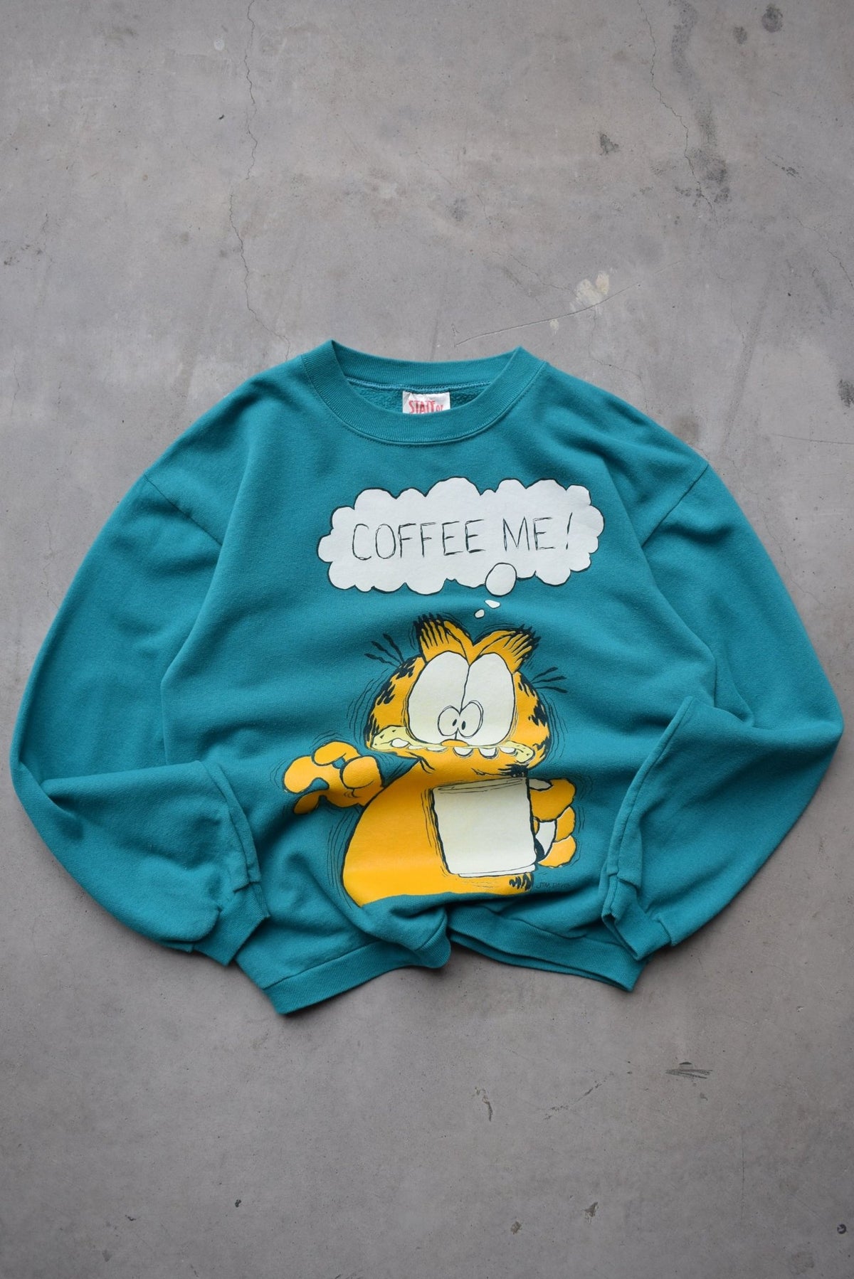 Garfield Teal Graphic Crewneck — 1980s (S) - Retrospective Store