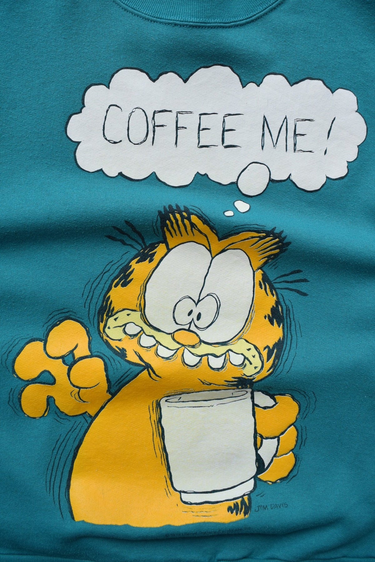 Garfield Teal Graphic Crewneck — 1980s (S) - Retrospective Store