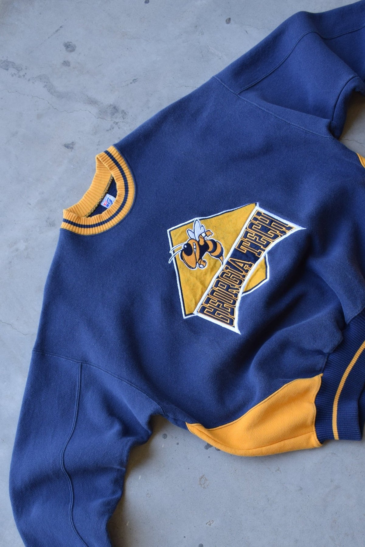 Georgia Tech University Navy & Yellow Embroidered Crewneck — 1990s (M/L) - Retrospective Store