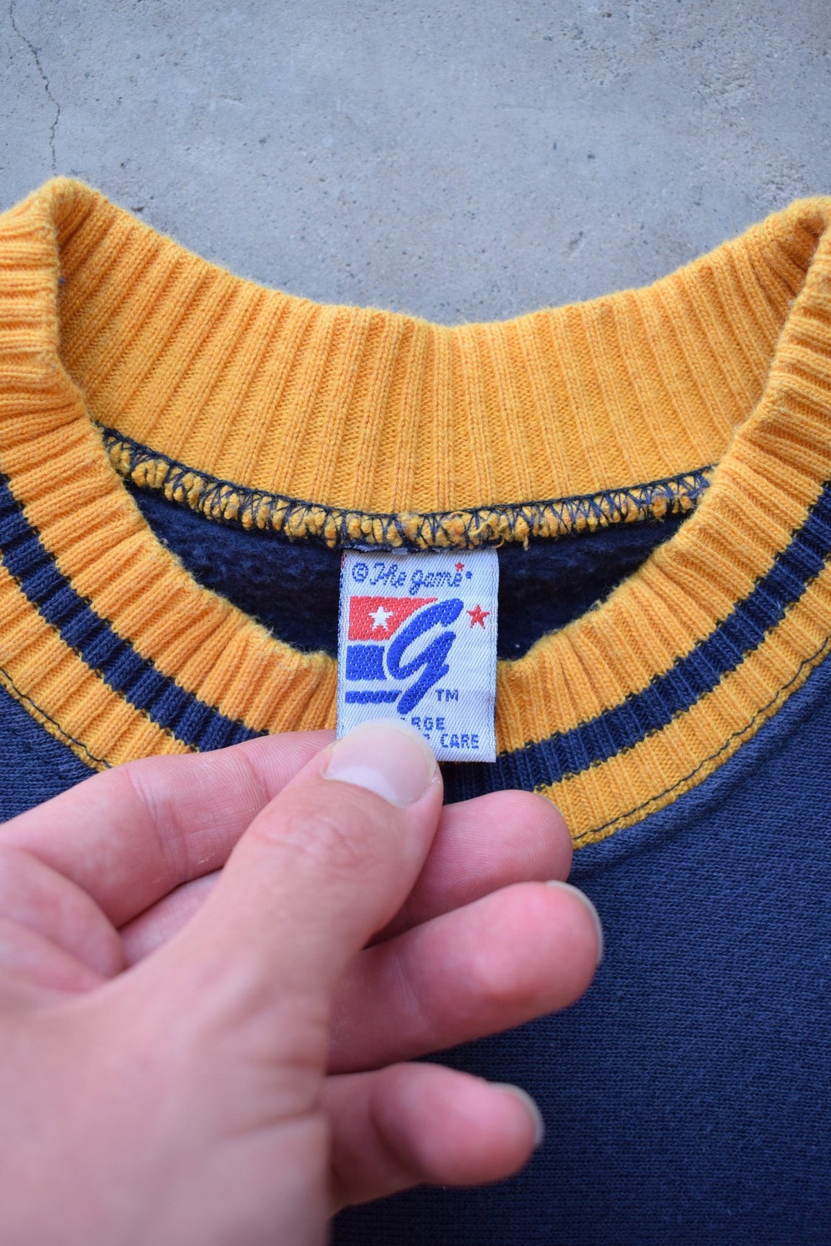 Georgia Tech University Navy & Yellow Embroidered Crewneck — 1990s (M/L) - Retrospective Store