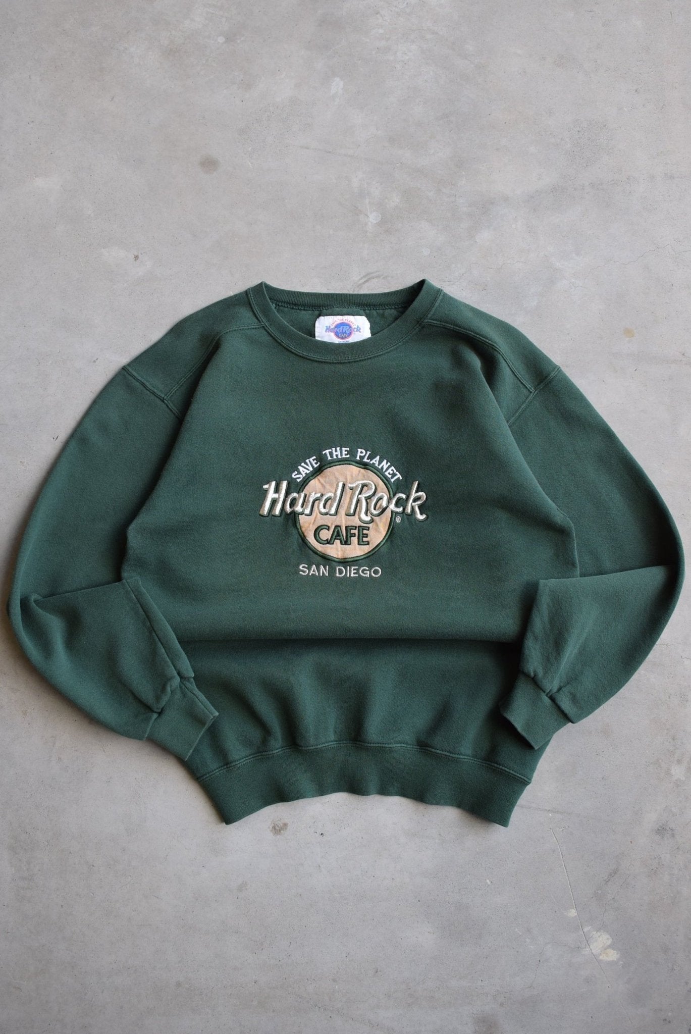 Hard Rock Cafe Green Embroidered Crewneck — 1990s (M) - Retrospective Store