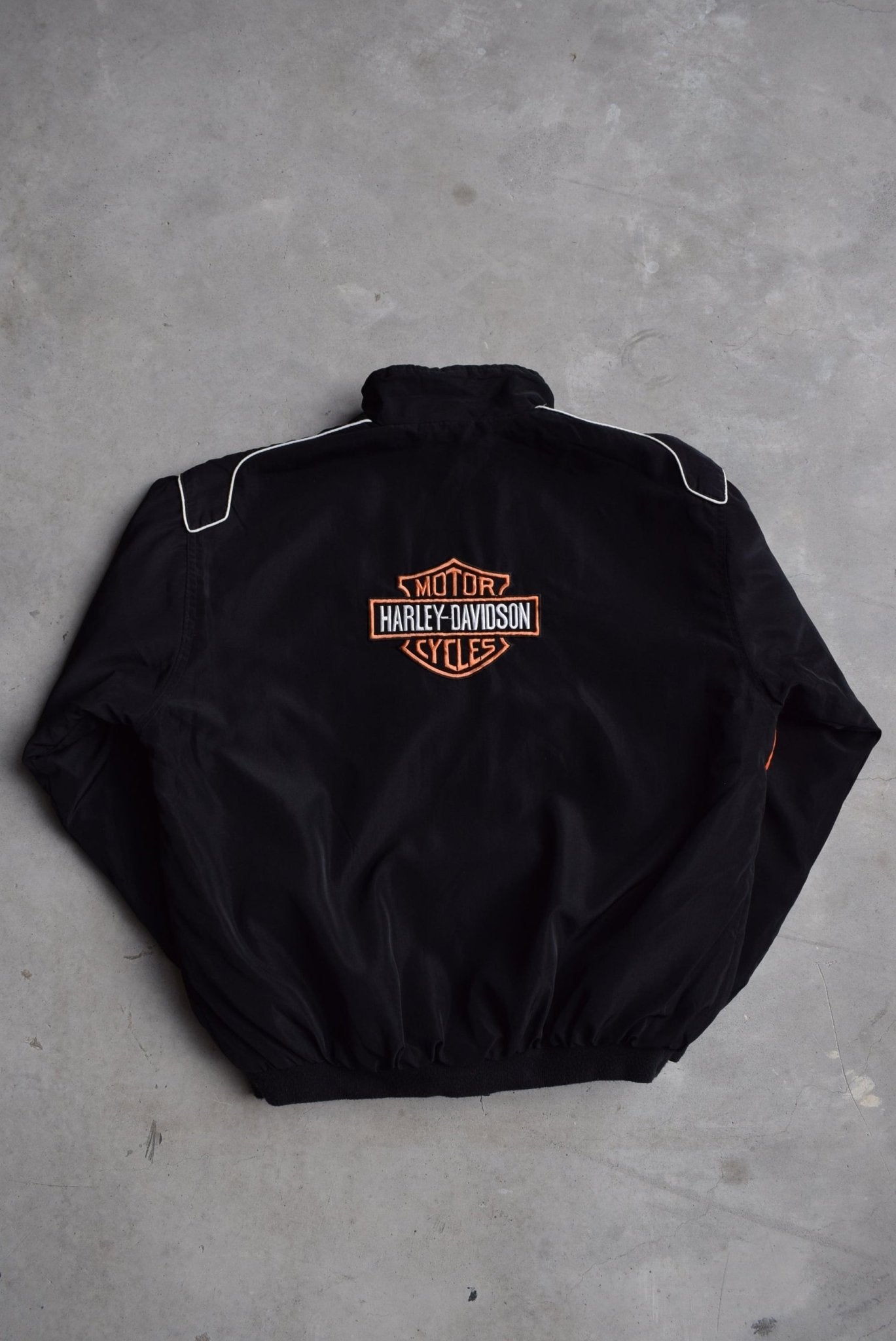 Harley Davidson Black & Orange Embroidered Jacket — 2000s (L/XL) - Retrospective Store