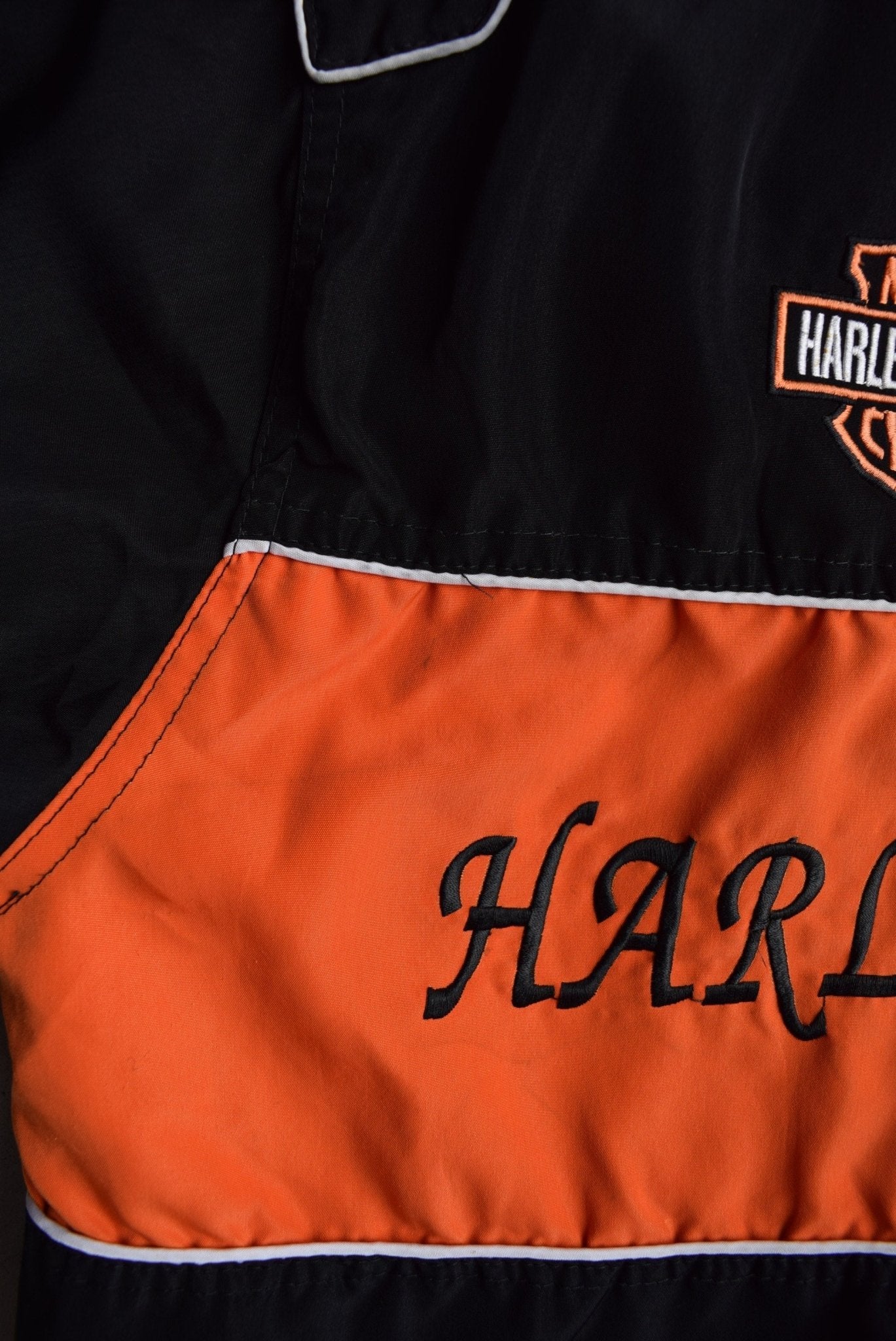 Harley Davidson Black & Orange Embroidered Jacket — 2000s (L/XL) - Retrospective Store