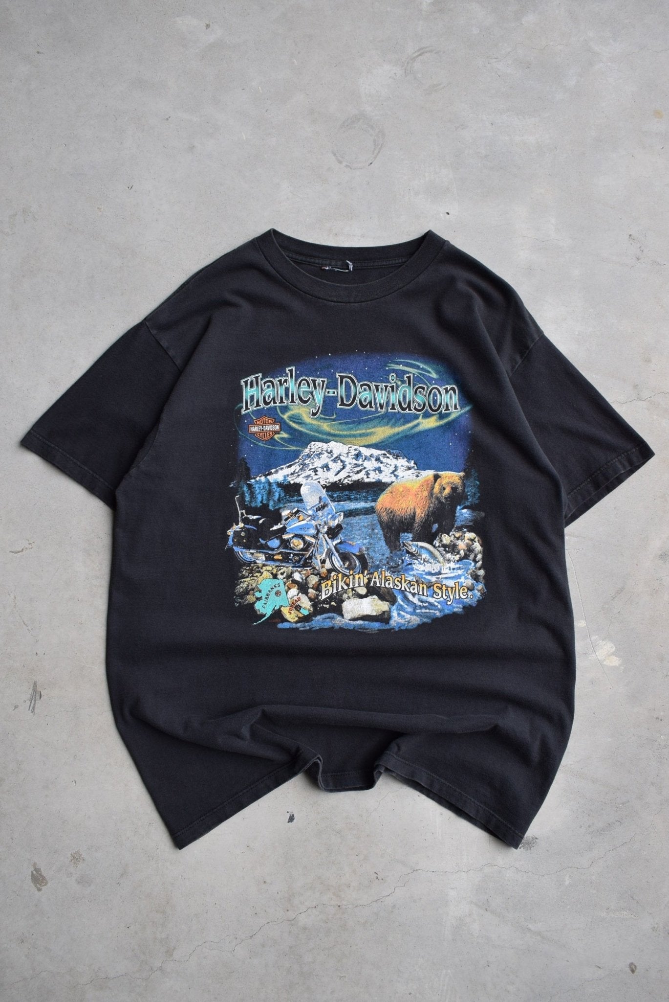 Harley Davidson Motorcycles Black Graphic Tee — 1998 (XL) - Retrospective Store