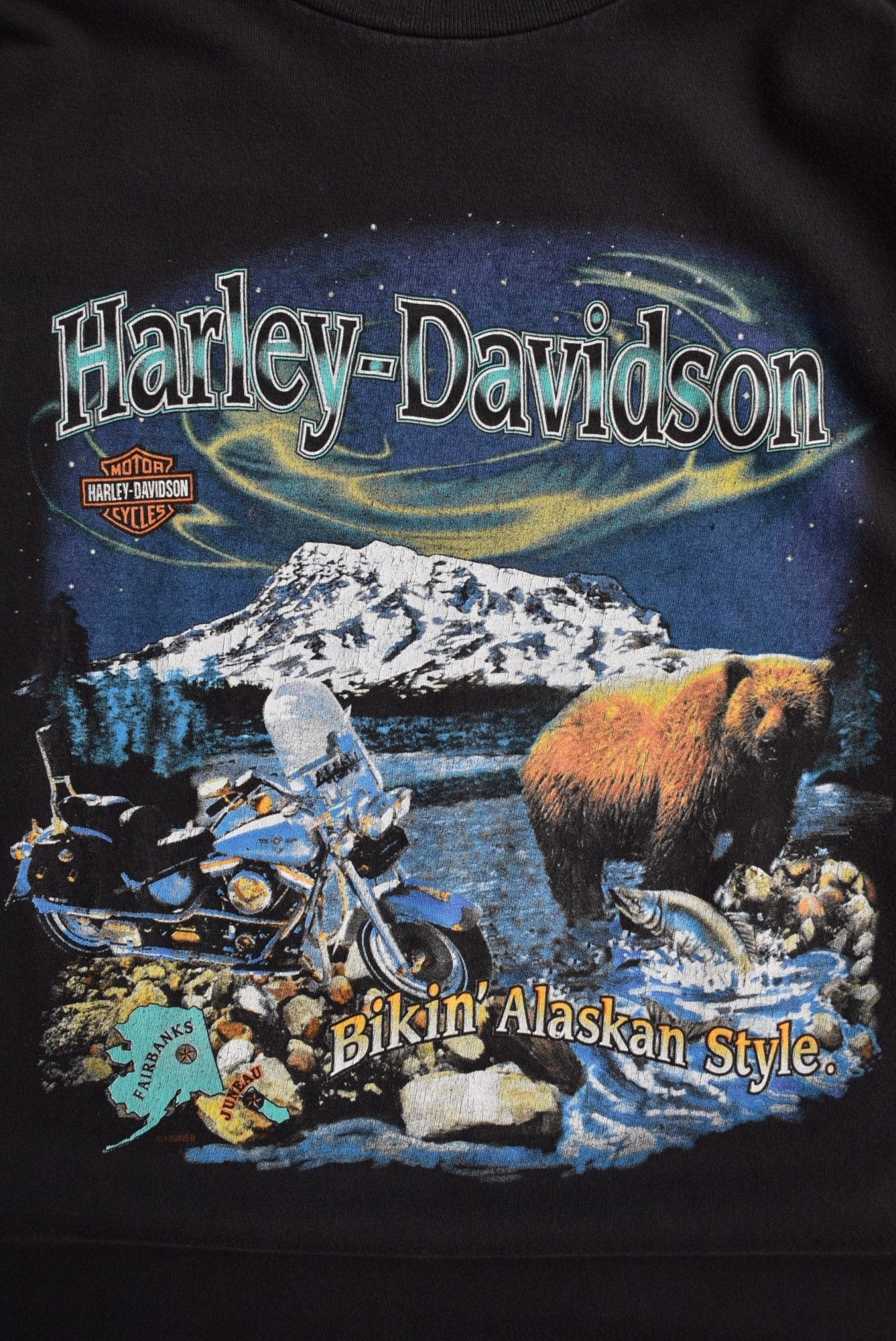 Harley Davidson Motorcycles Black Graphic Tee — 1998 (XL) - Retrospective Store