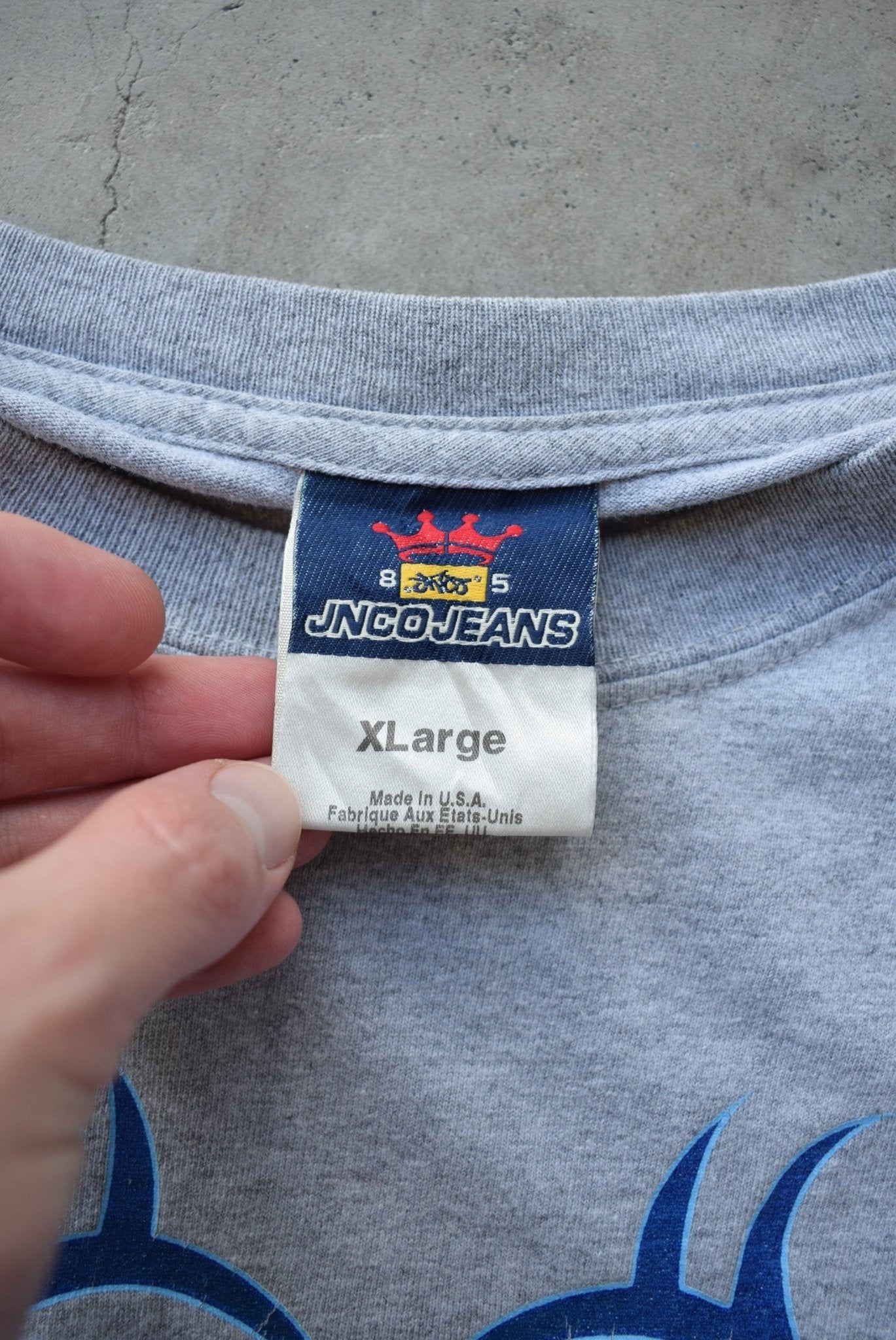 JNCO Jeans Grey Spellout Long Sleeve Tee — 2000s (XL) - Retrospective Store
