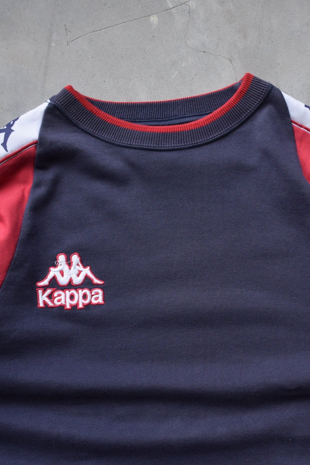 Kappa Navy & Red Embroidered Spellout Crewneck — 1990s (L) - Retrospective Store