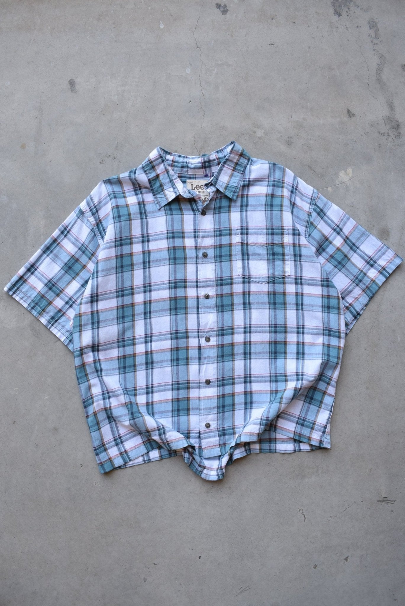 LEE Green & White Cropped Button Up — 2000s (XL) - Retrospective Store