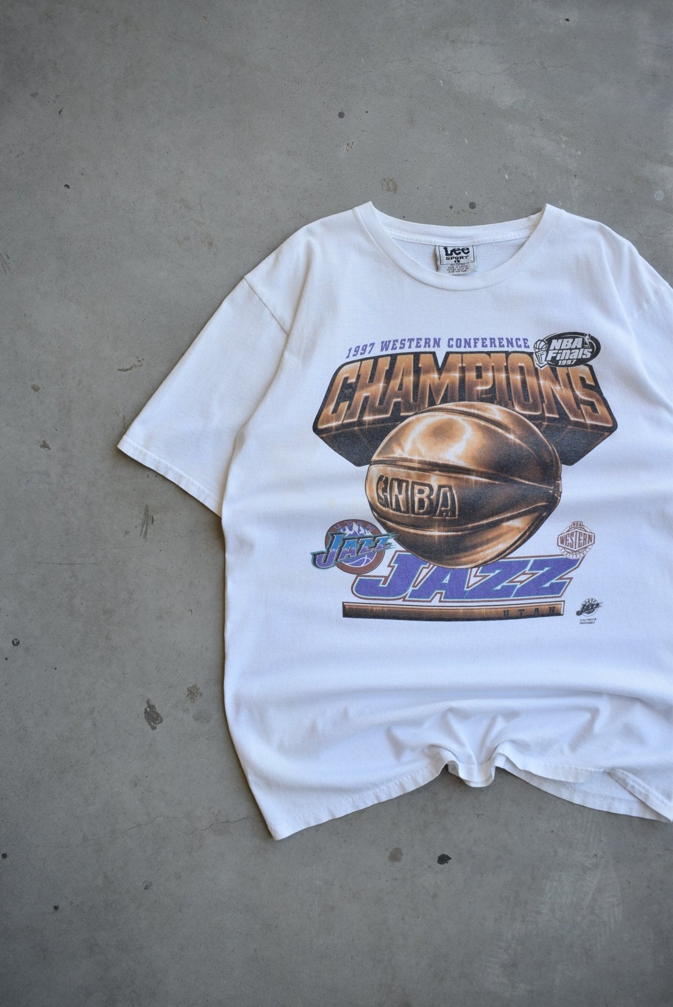LEE Sport x NBA Utah Jazz Champions White Tee — 1997 (L) - Retrospective Store