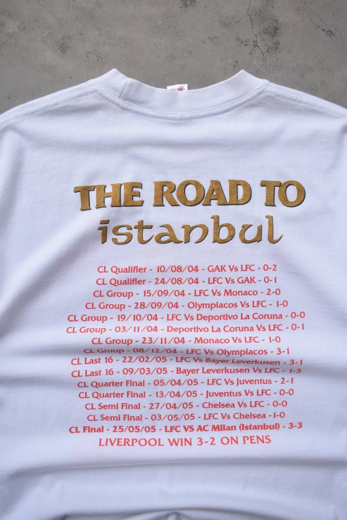 Liverpool FC 'Kings of Europe' White Graphic Tee — 2005 (XL) - Retrospective Store