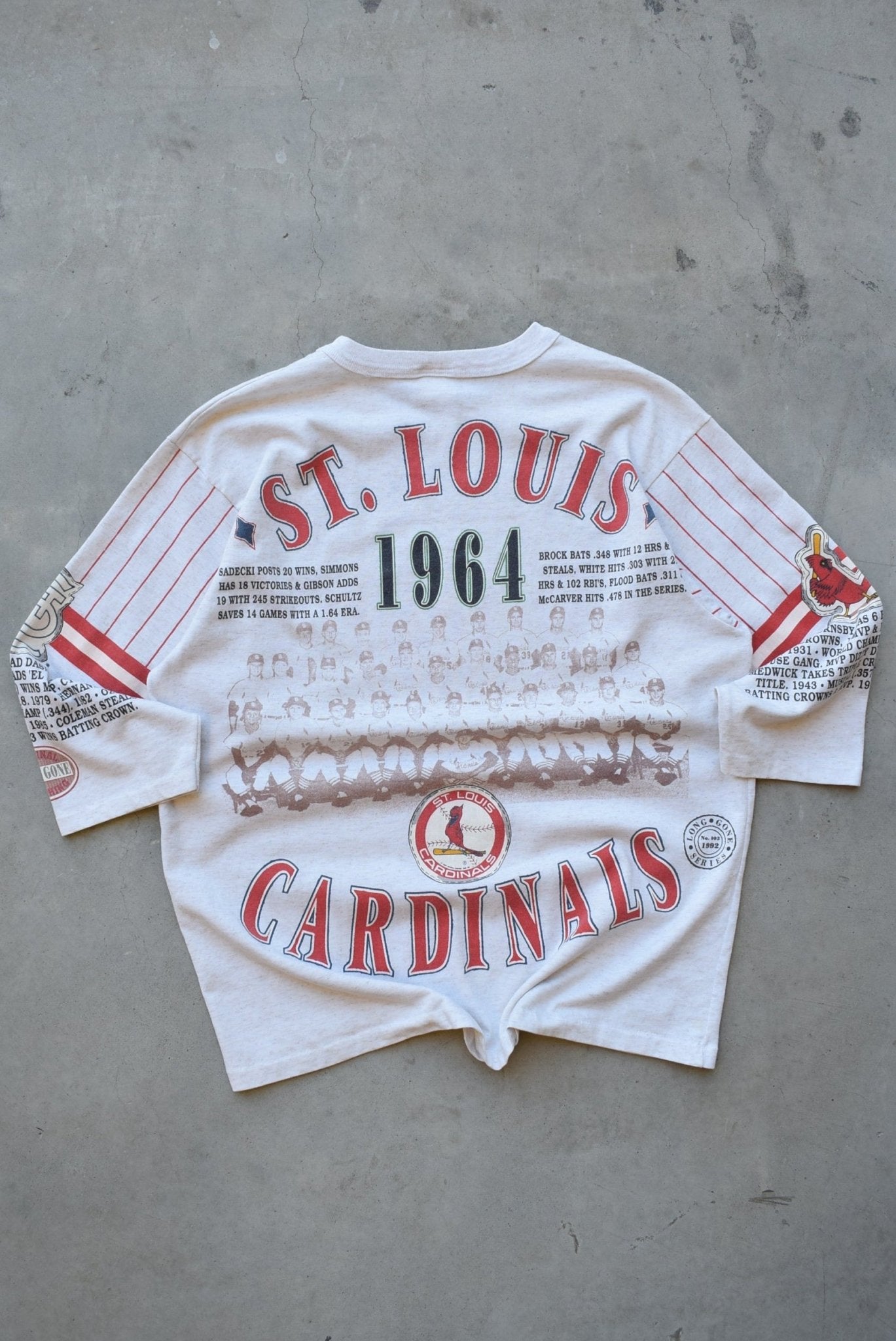 MLB St. Louis Cardinals World Series Champions Grey All-Over-Print Tee — 1992 (L) - Retrospective Store