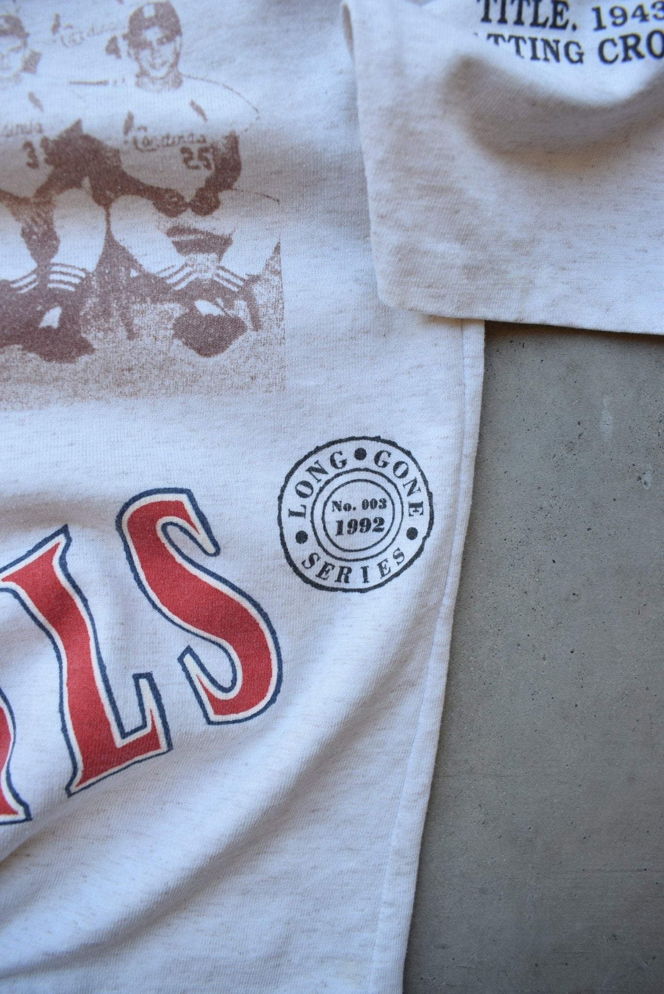 MLB St. Louis Cardinals World Series Champions Grey All-Over-Print Tee — 1992 (L) - Retrospective Store