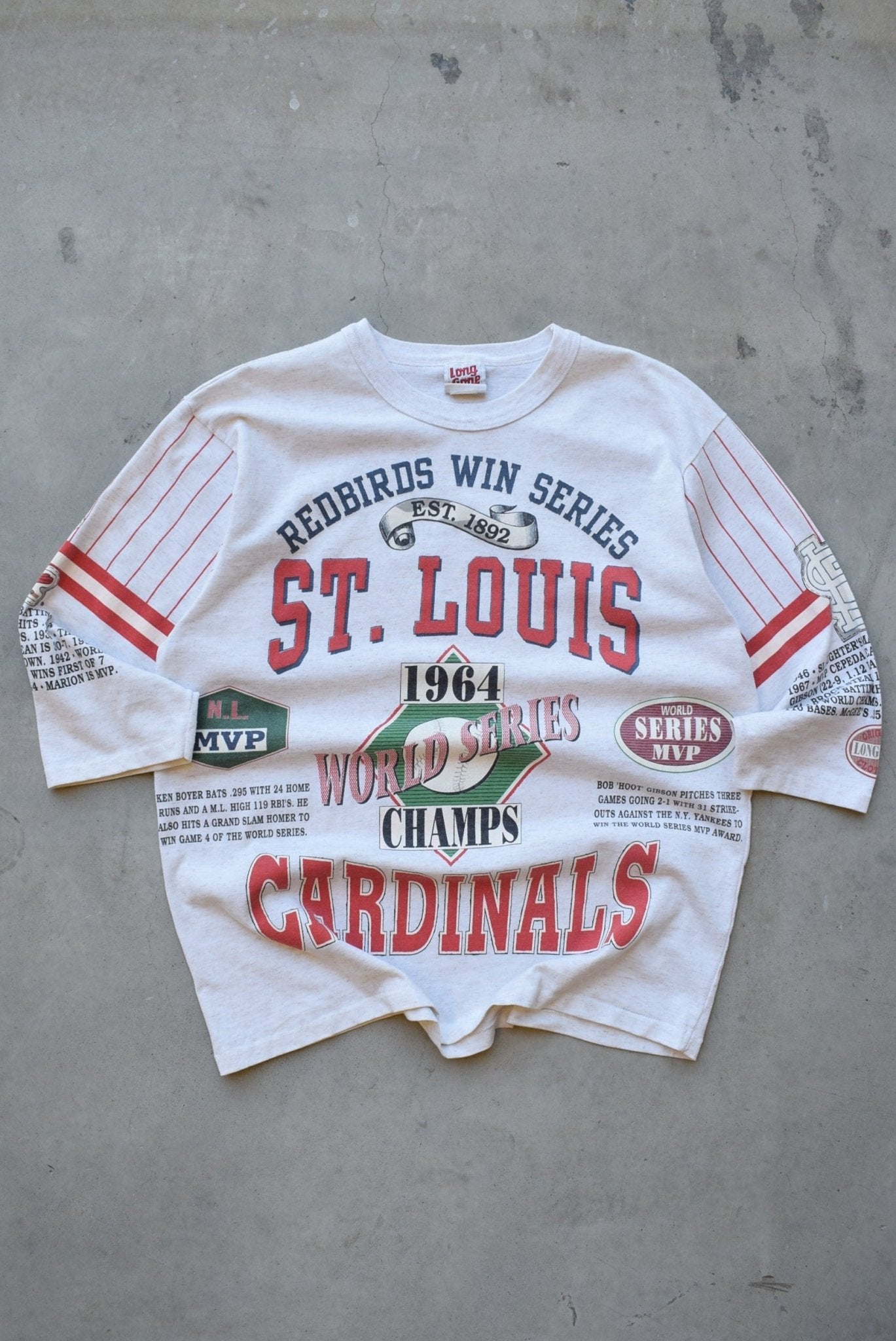 MLB St. Louis Cardinals World Series Champions Grey All-Over-Print Tee — 1992 (L) - Retrospective Store