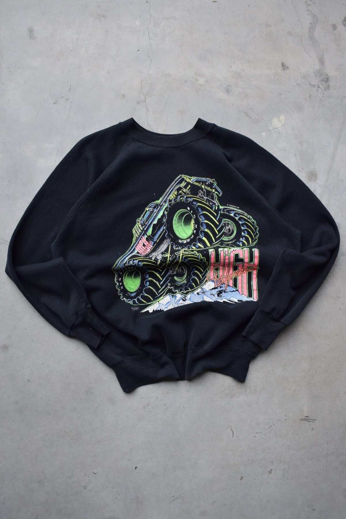 Monster Truck 'High Performance' Black Graphic Crewneck — 1989 (M/L) - Retrospective Store