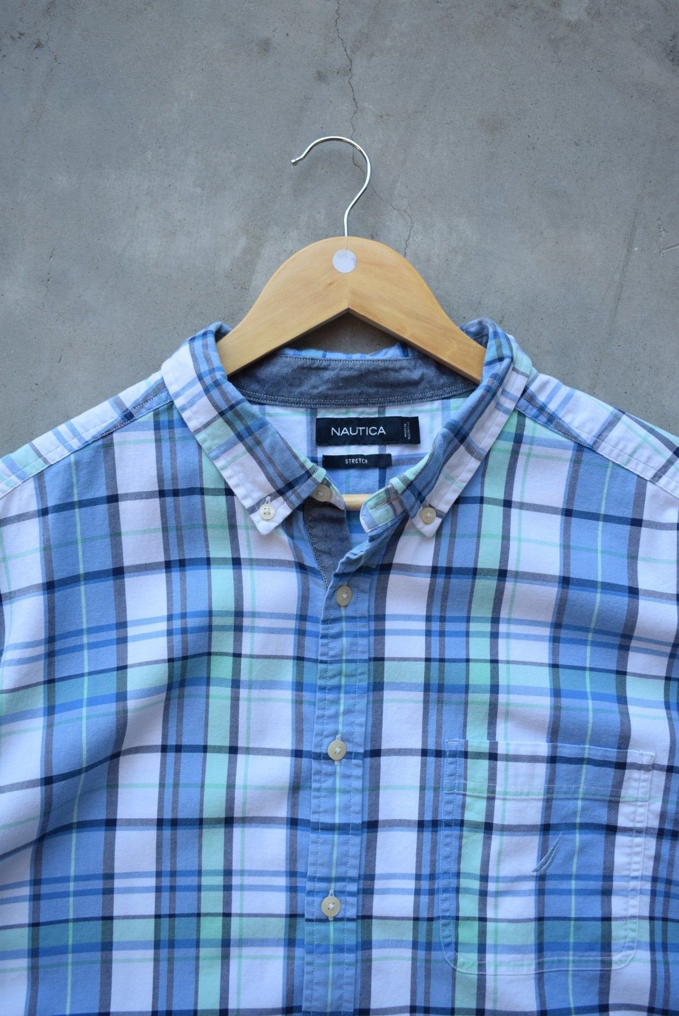 Nautica Blue & Green Cropped Button Up — 2000s (L) - Retrospective Store