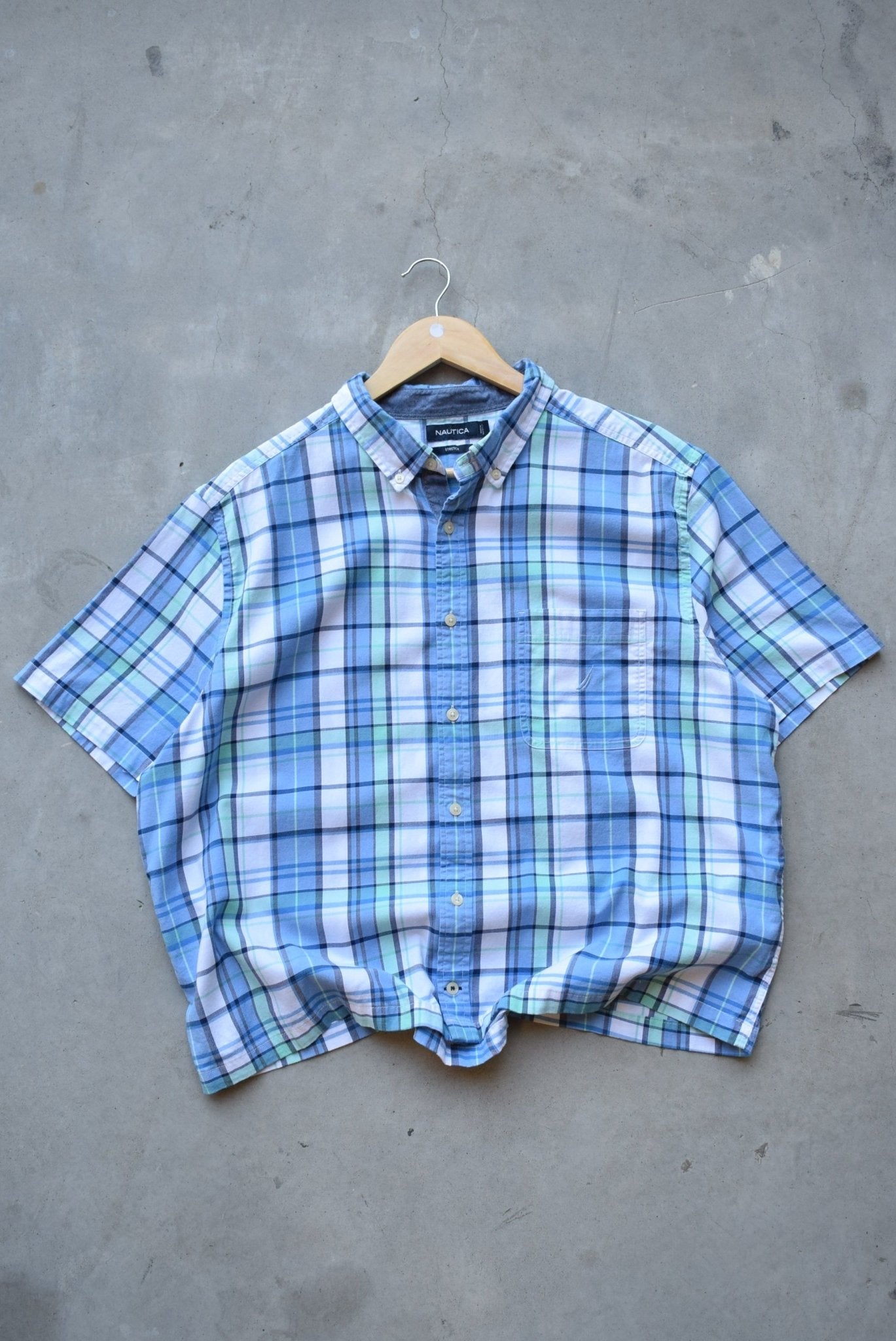 Nautica Blue & Green Cropped Button Up — 2000s (L) - Retrospective Store