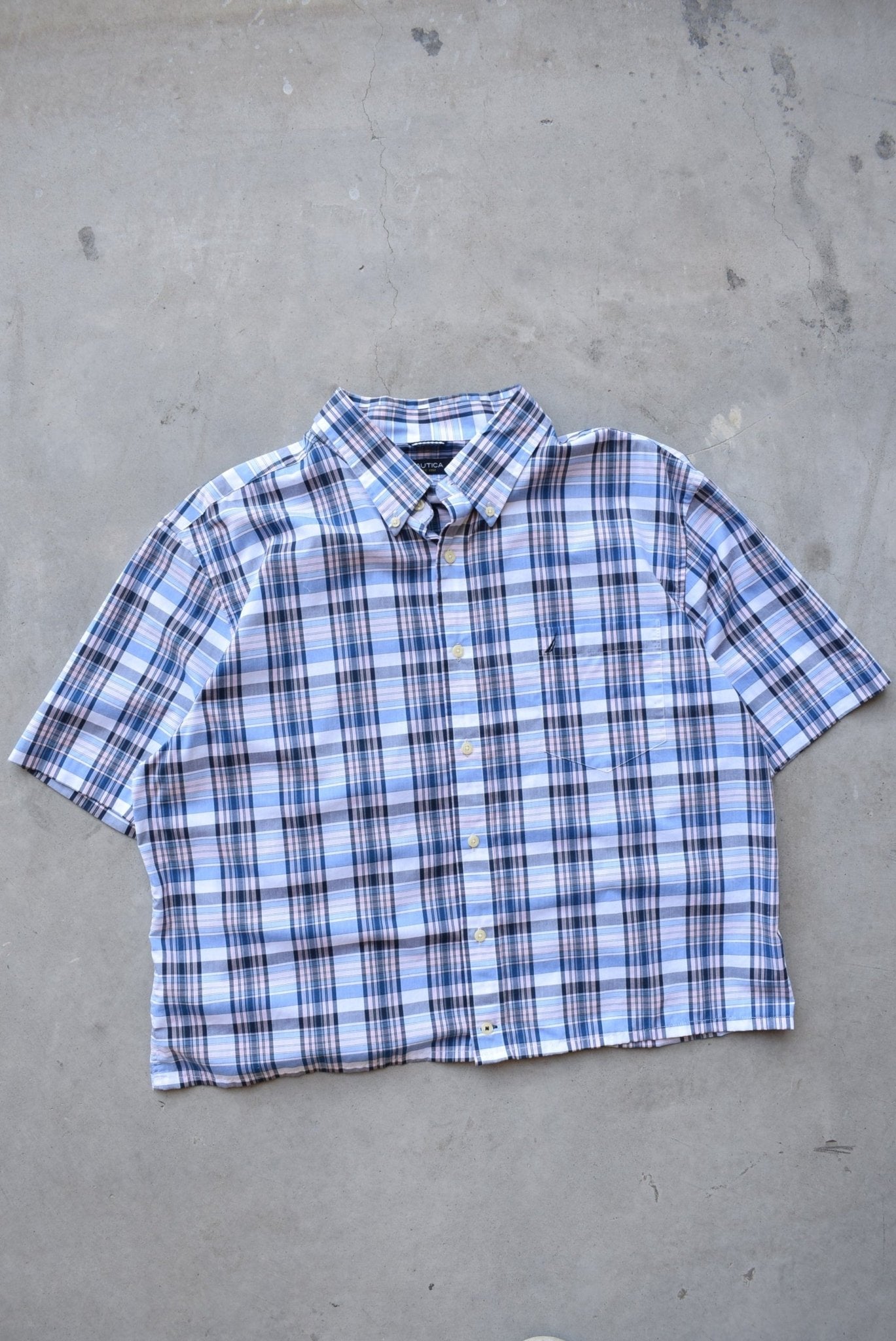 Nautica Blue & Pink Cropped Button Up — 2000s (L) - Retrospective Store