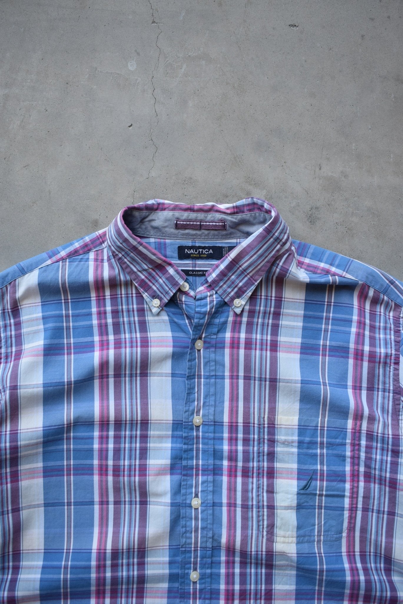Nautica Blue & Purple Cropped Button Up — 2000s (XL) - Retrospective Store