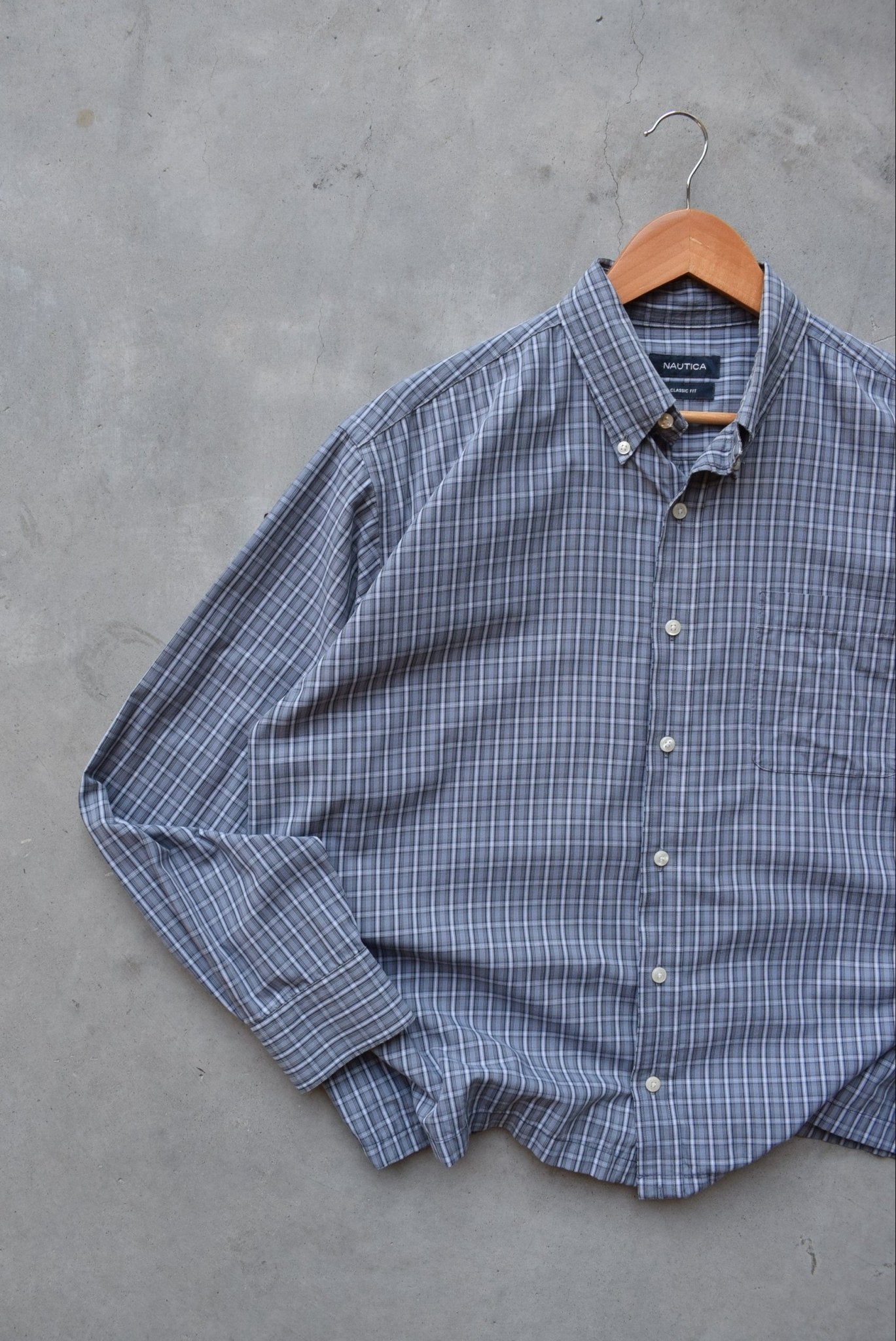Nautica Grey Cropped Long Sleeve Button Up — 2000s (L) - Retrospective Store