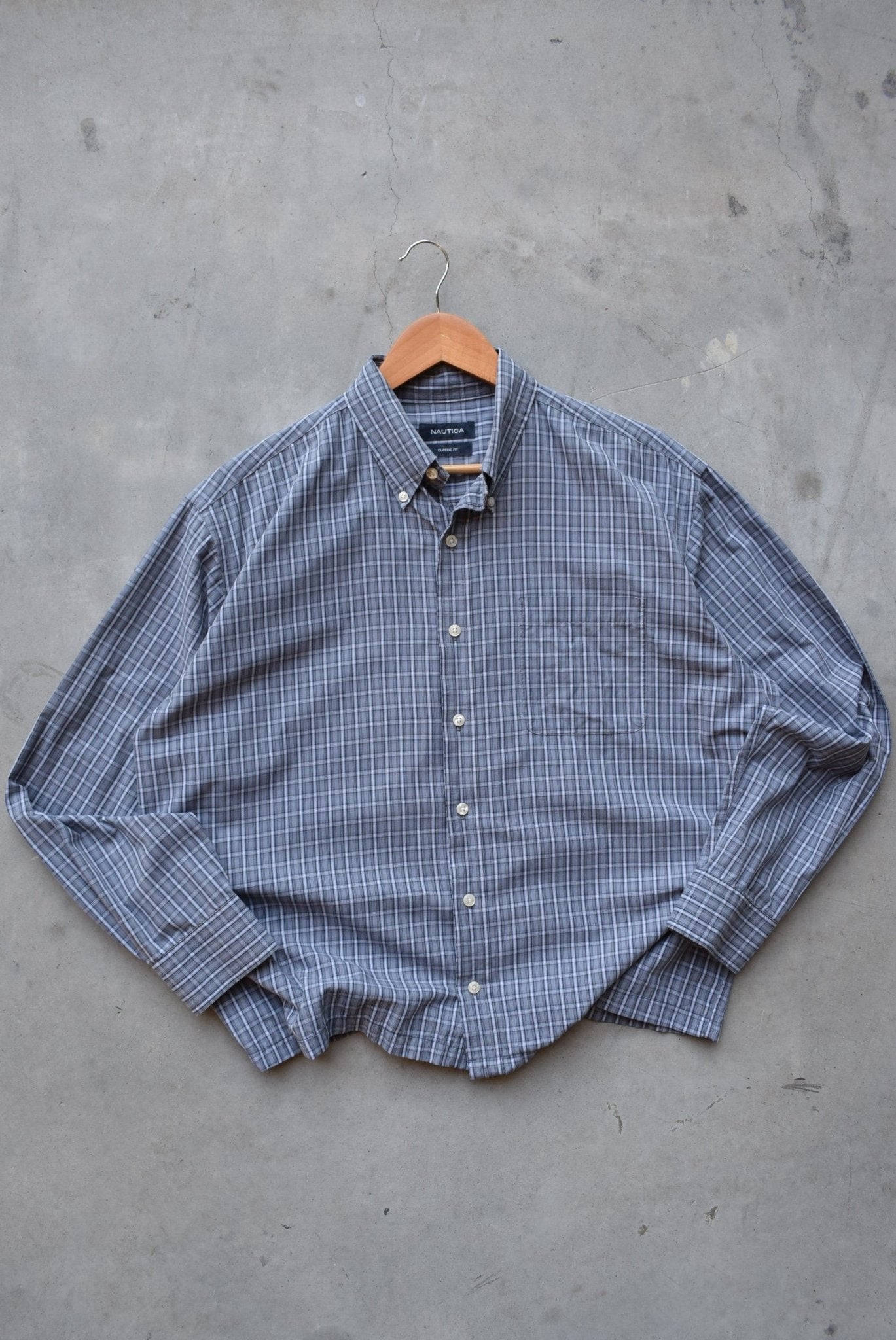 Nautica Grey Cropped Long Sleeve Button Up — 2000s (L) - Retrospective Store