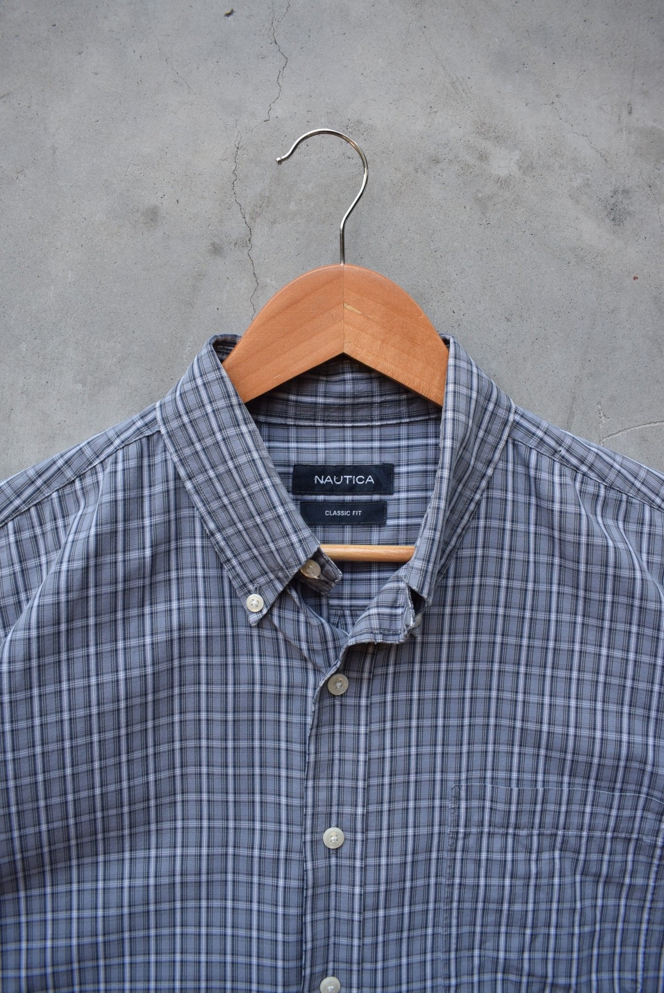 Nautica Grey Cropped Long Sleeve Button Up — 2000s (L) - Retrospective Store