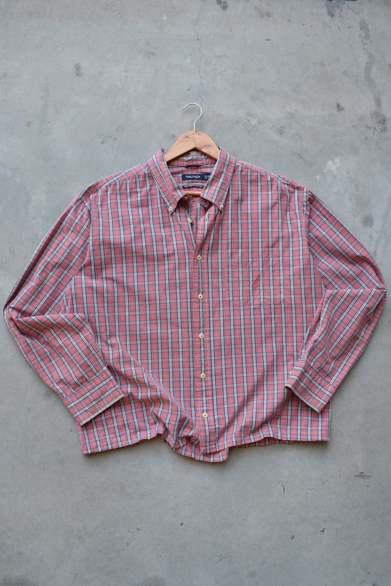 Nautica Red Cropped Long Sleeve Button Up — 2000s (XL) - Retrospective Store