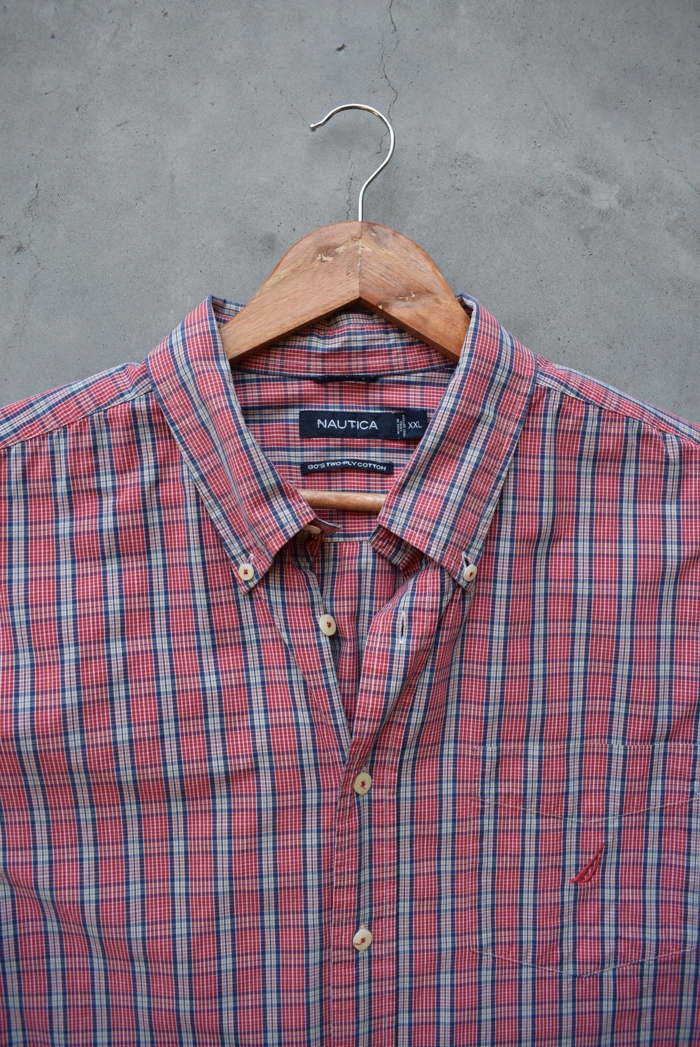 Nautica Red Cropped Long Sleeve Button Up — 2000s (XL) - Retrospective Store