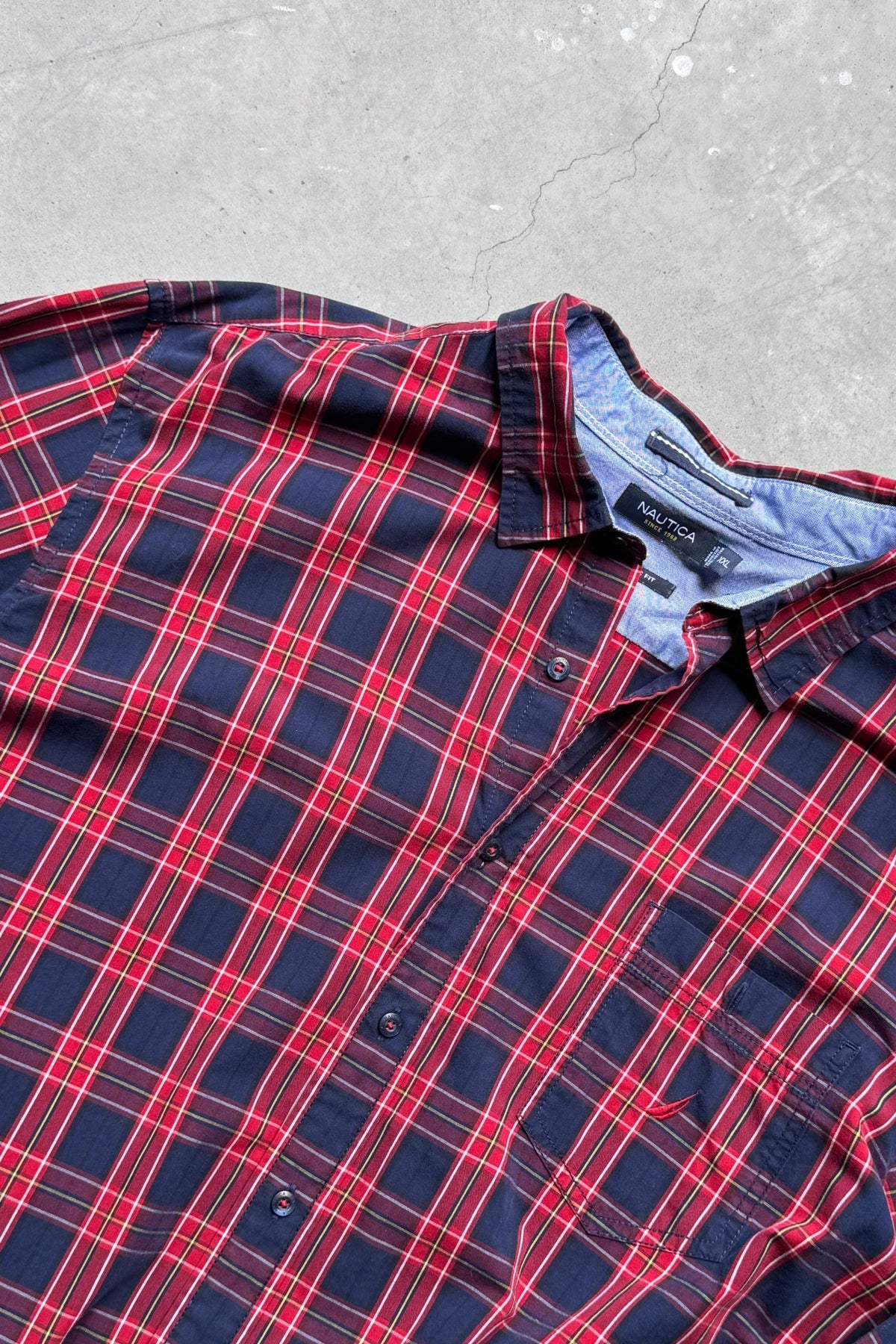 Nautica Red Cropped Long Sleeve Button Up — 2000s (XXL) - Retrospective Store