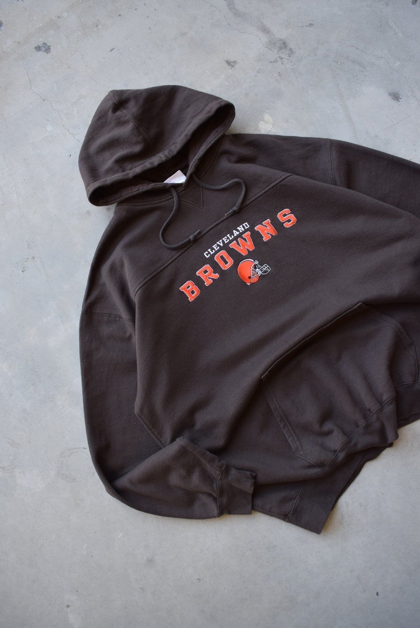 NFL Cleveland Browns Brown Embroidered Spellout Hoodie — 2000s (XL) - Retrospective Store