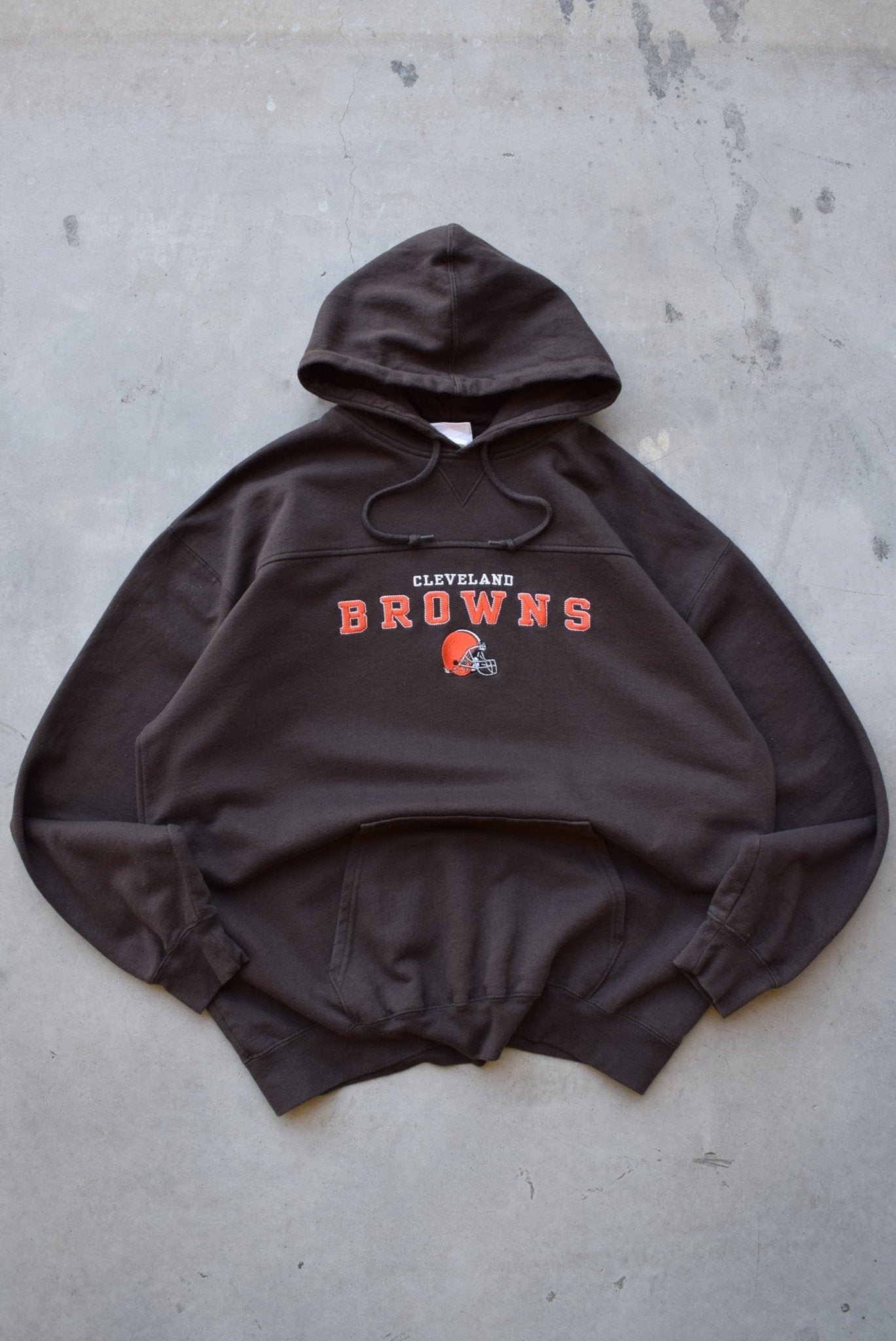 NFL Cleveland Browns Brown Embroidered Spellout Hoodie — 2000s (XL) - Retrospective Store