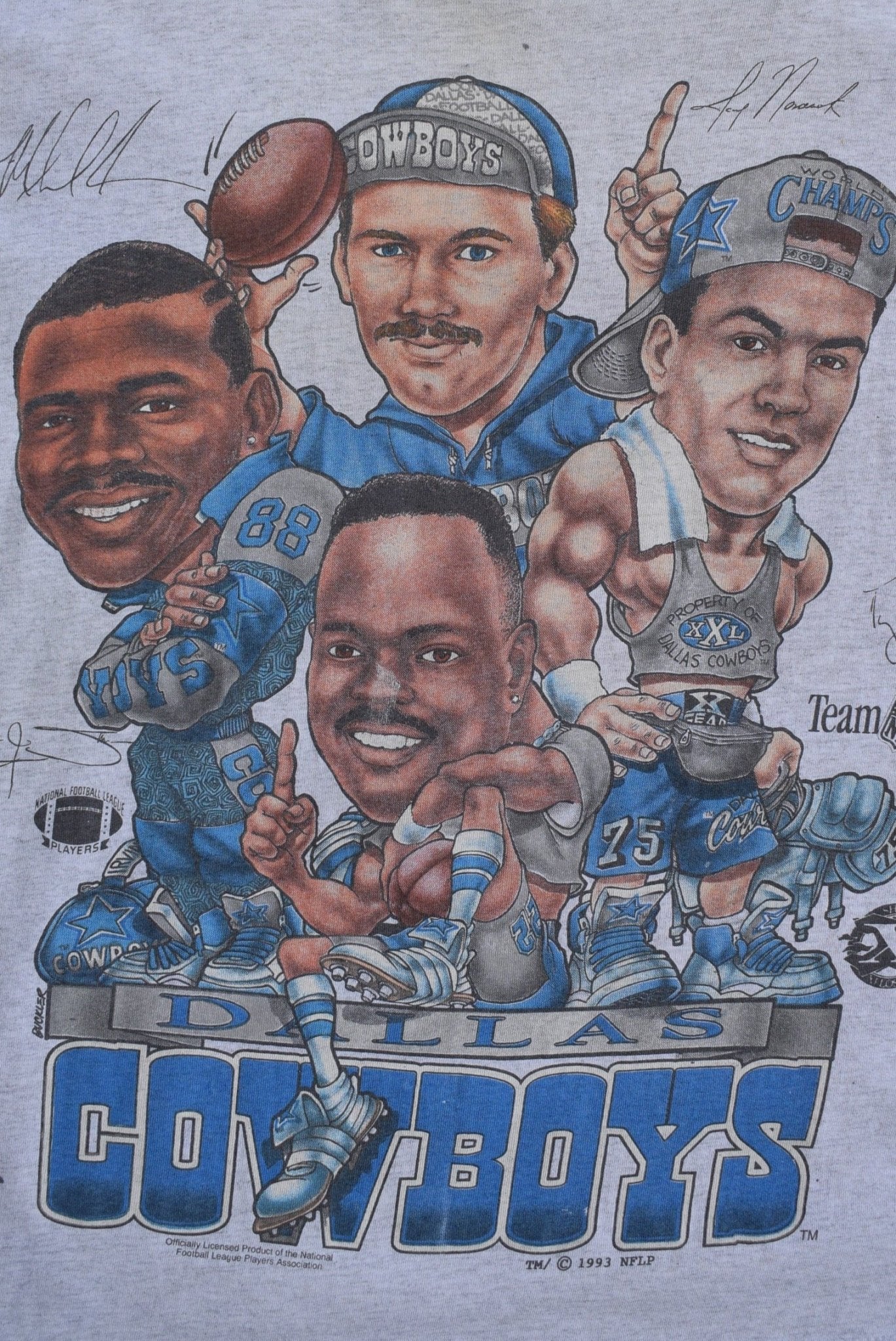 NFL Dallas Cowboys Grey Caricature Tee — 1993 (L) - Retrospective Store