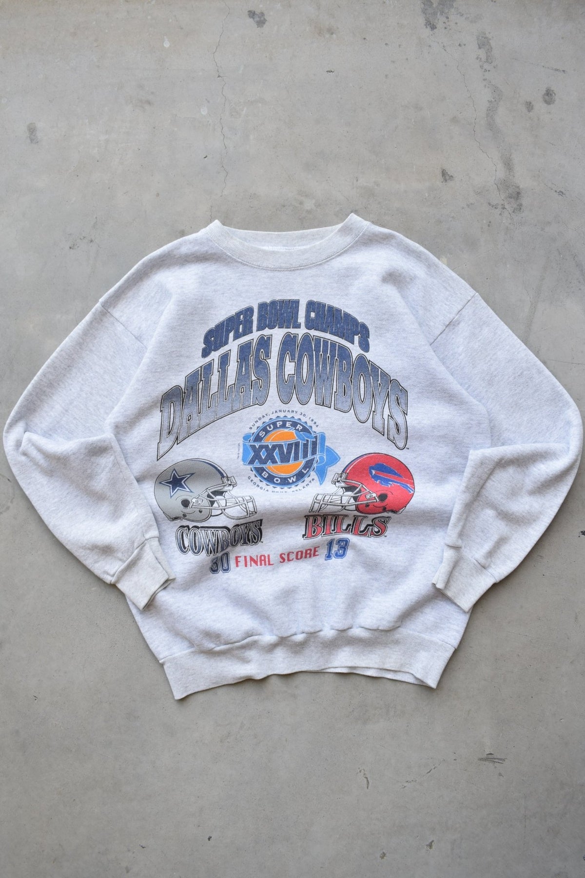 NFL Dallas Cowboys Superbowl Champions Grey Graphic Crewneck — 1994 (M/L) - Retrospective Store