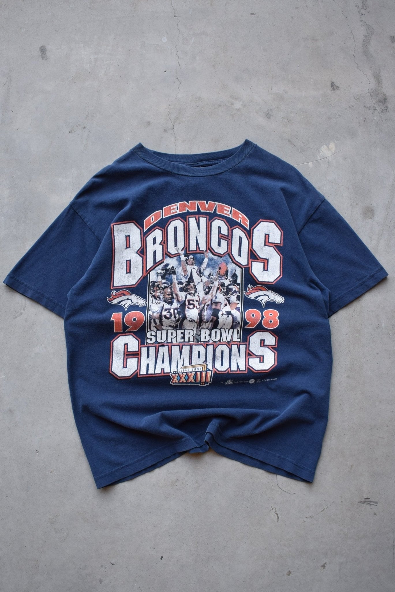 NFL Denver Broncos Superbowl XXXIII Champions Navy Graphic Tee — 1998 (L) - Retrospective Store