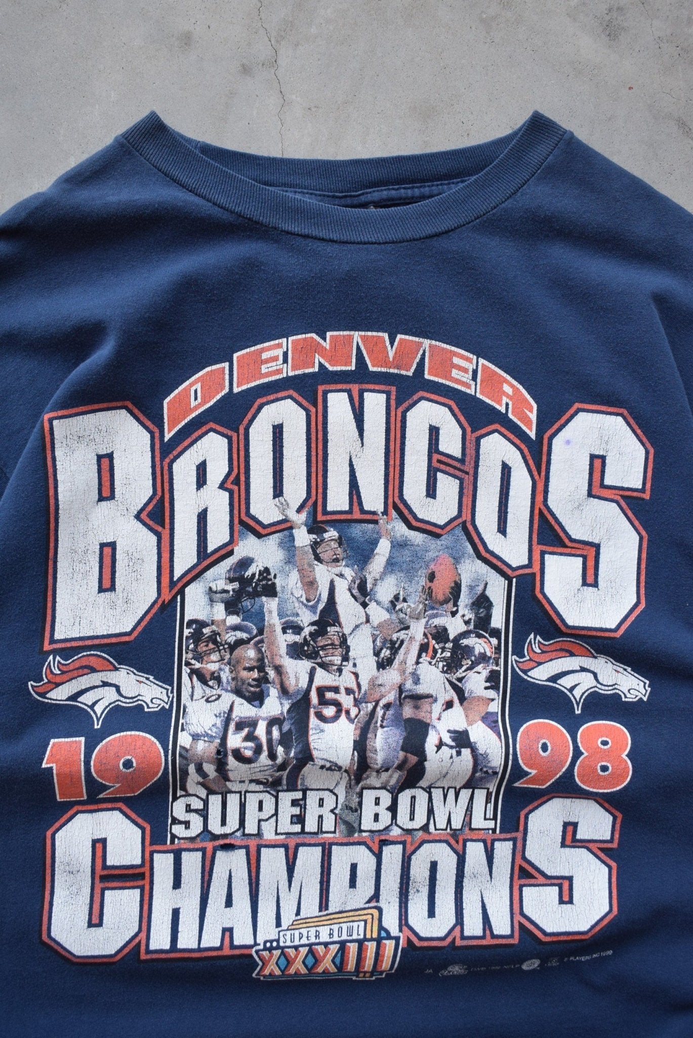 NFL Denver Broncos Superbowl XXXIII Champions Navy Graphic Tee — 1998 (L) - Retrospective Store