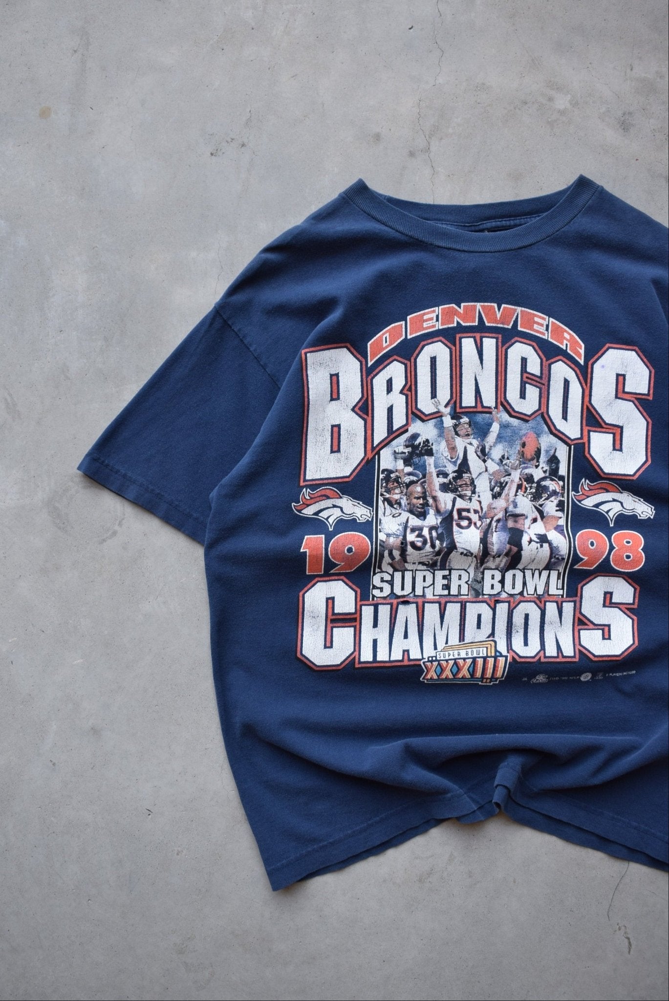 NFL Denver Broncos Superbowl XXXIII Champions Navy Graphic Tee — 1998 (L) - Retrospective Store