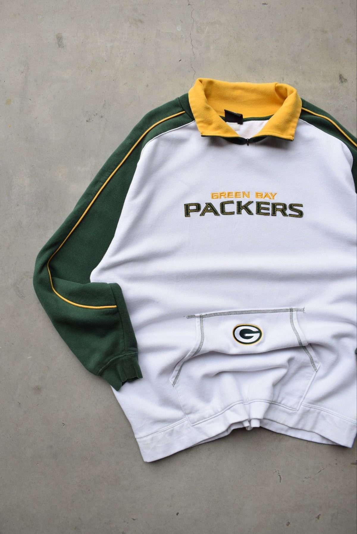 NFL Green Bay Packers White & Green Embroidered Quarter Zip — 2000s (XXL) - Retrospective Store