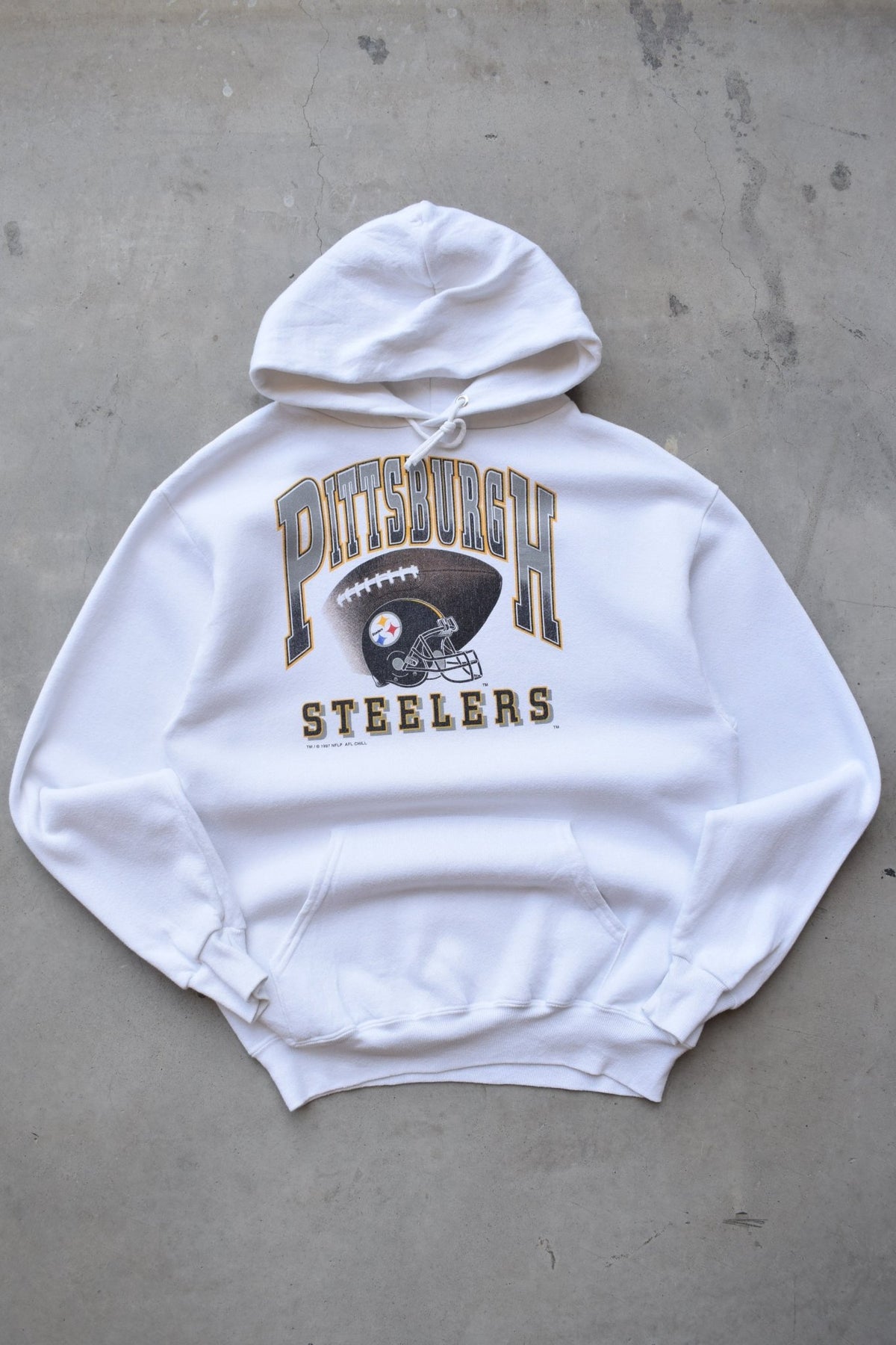 NFL Pittsburgh Steelers White Graphic Hoodie — 1997 (M) - Retrospective Store