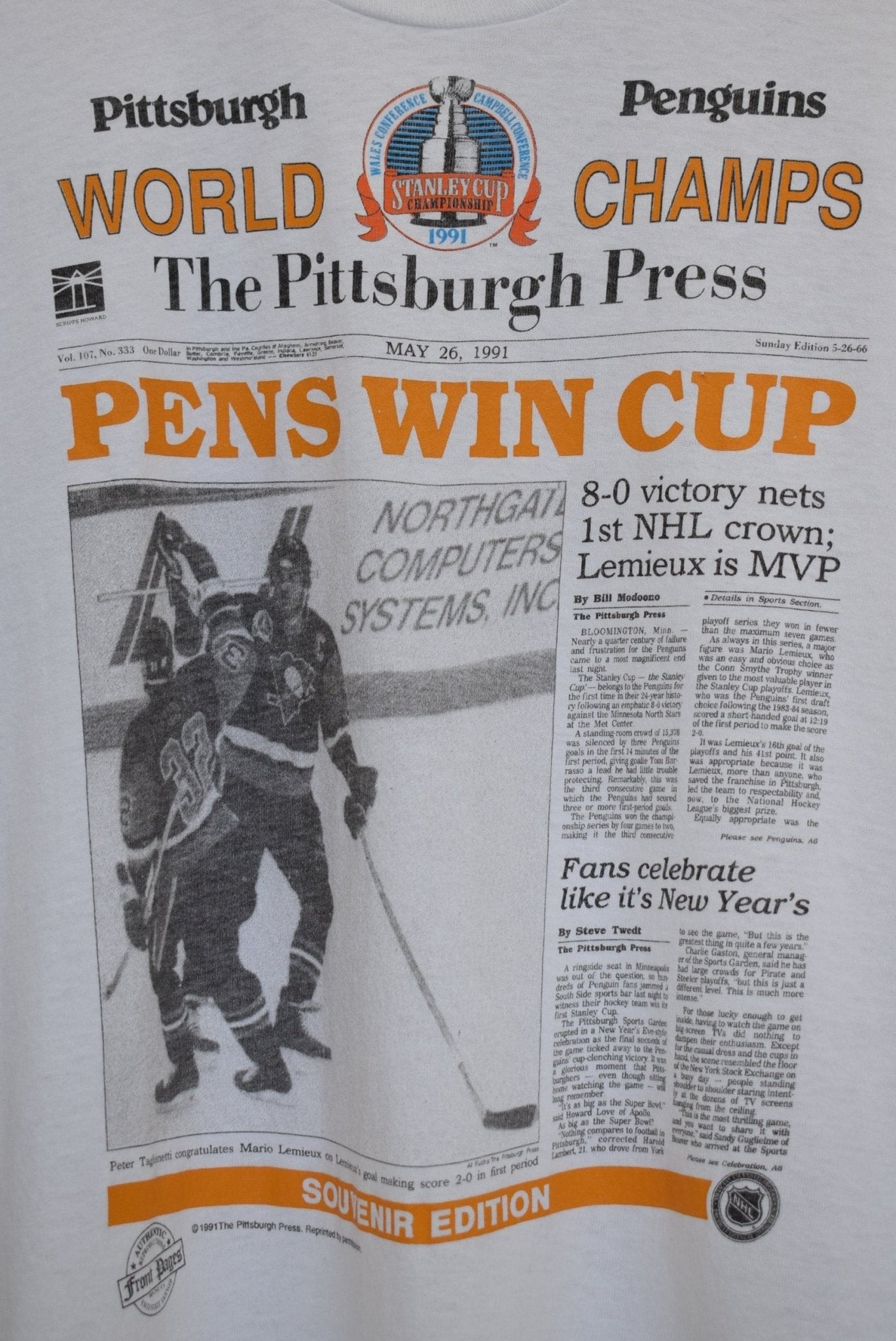 NHL Pittsburgh Penguins World Champs Tee — 1991 (M) - Retrospective Store