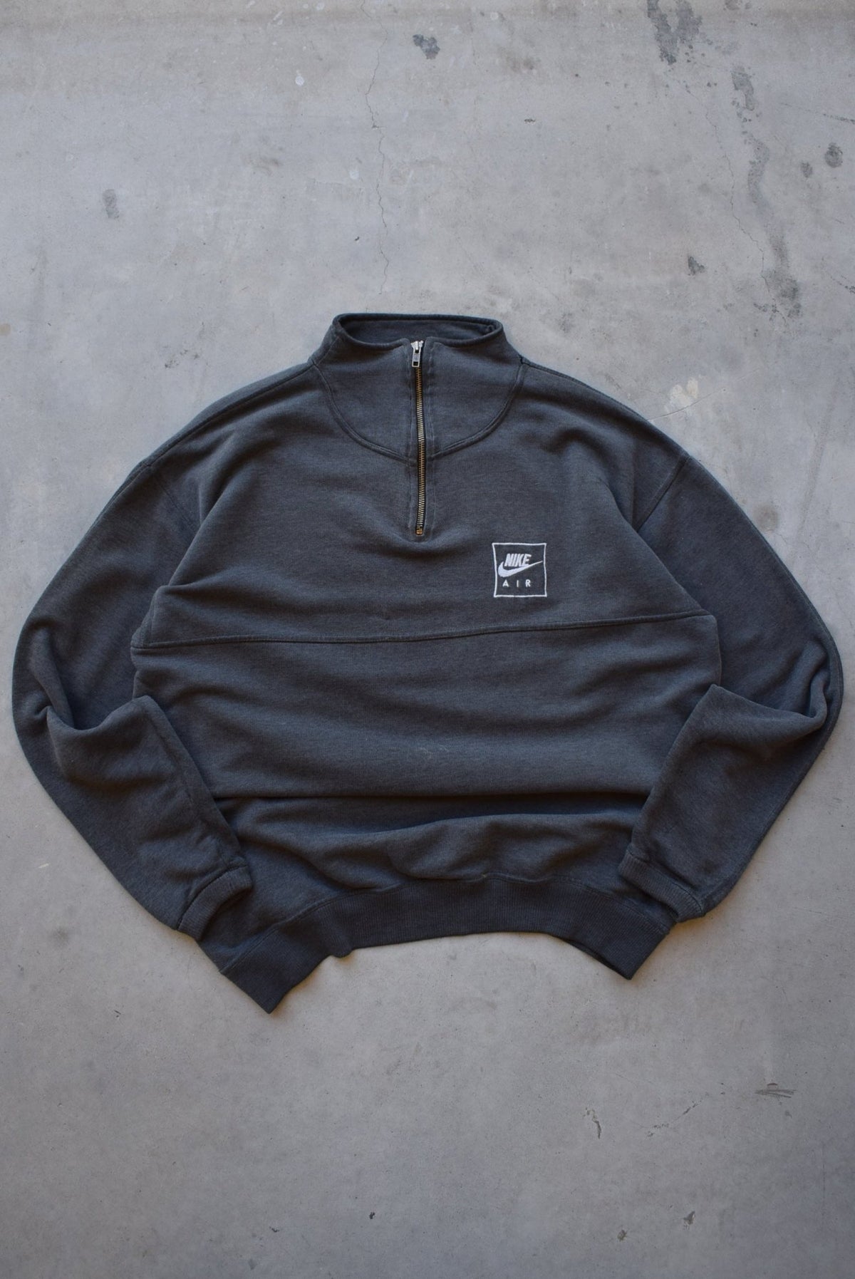 Nike Air Charcoal Embroidered Spellout Quarter Zip — 1990s (L) - Retrospective Store