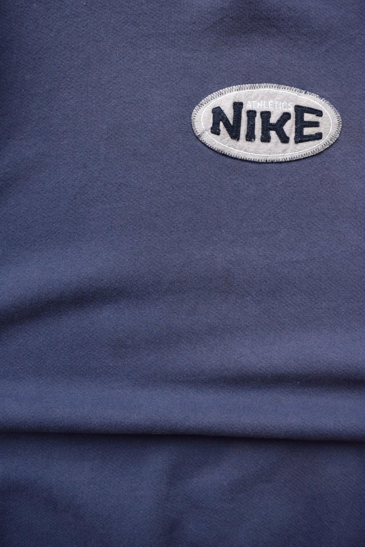 Nike Athletics Navy Embroidered Spellout Crewneck — 1990s (XL) - Retrospective Store