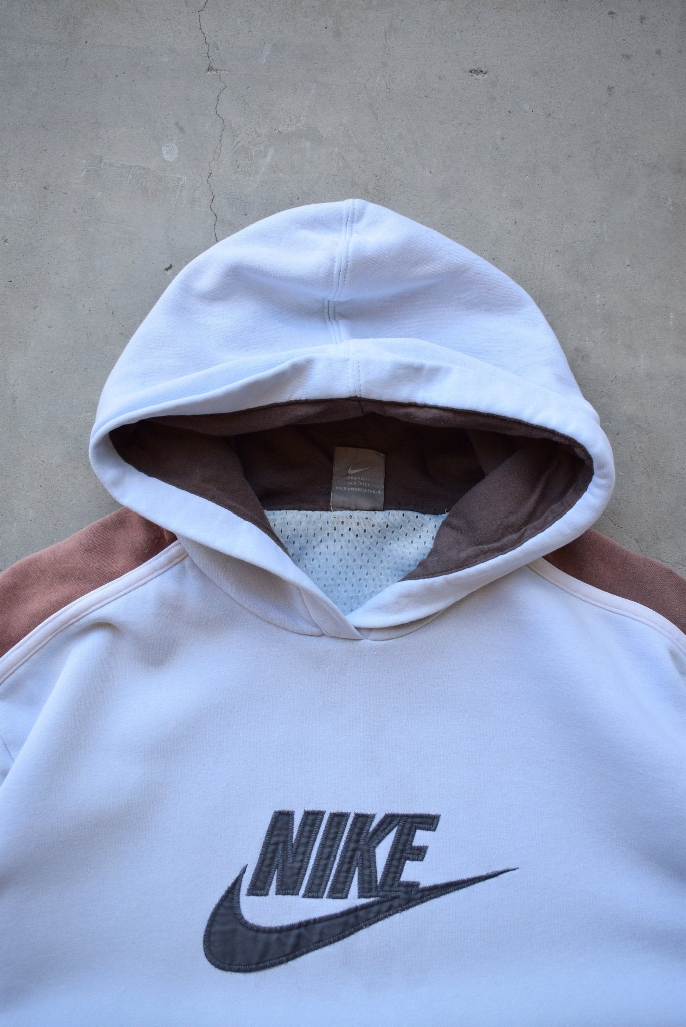 Nike Baby-Blue & Brown Embroidered Spellout Hoodie — 2000s (M) - Retrospective Store
