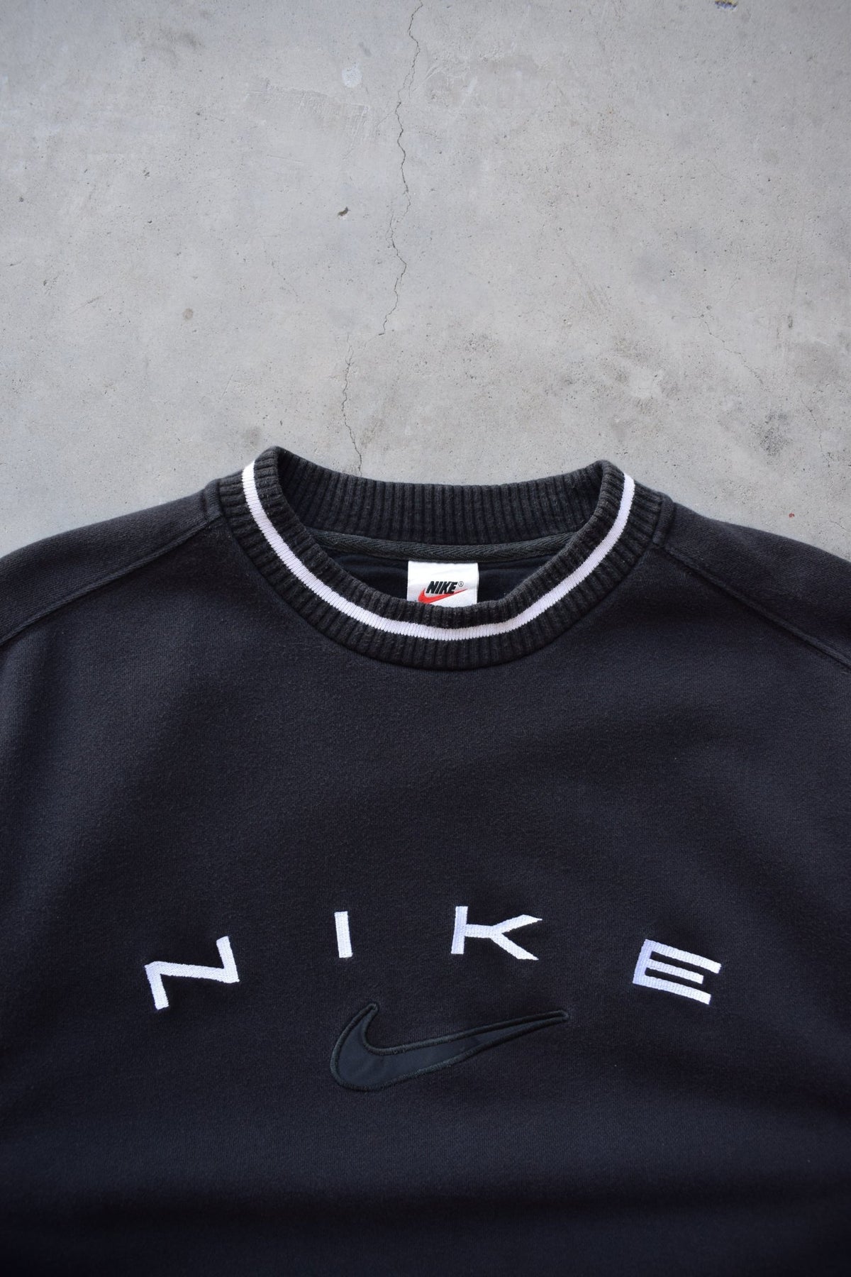 Nike Black Embroidered Spellout Crewneck — 1990s (XS) - Retrospective Store