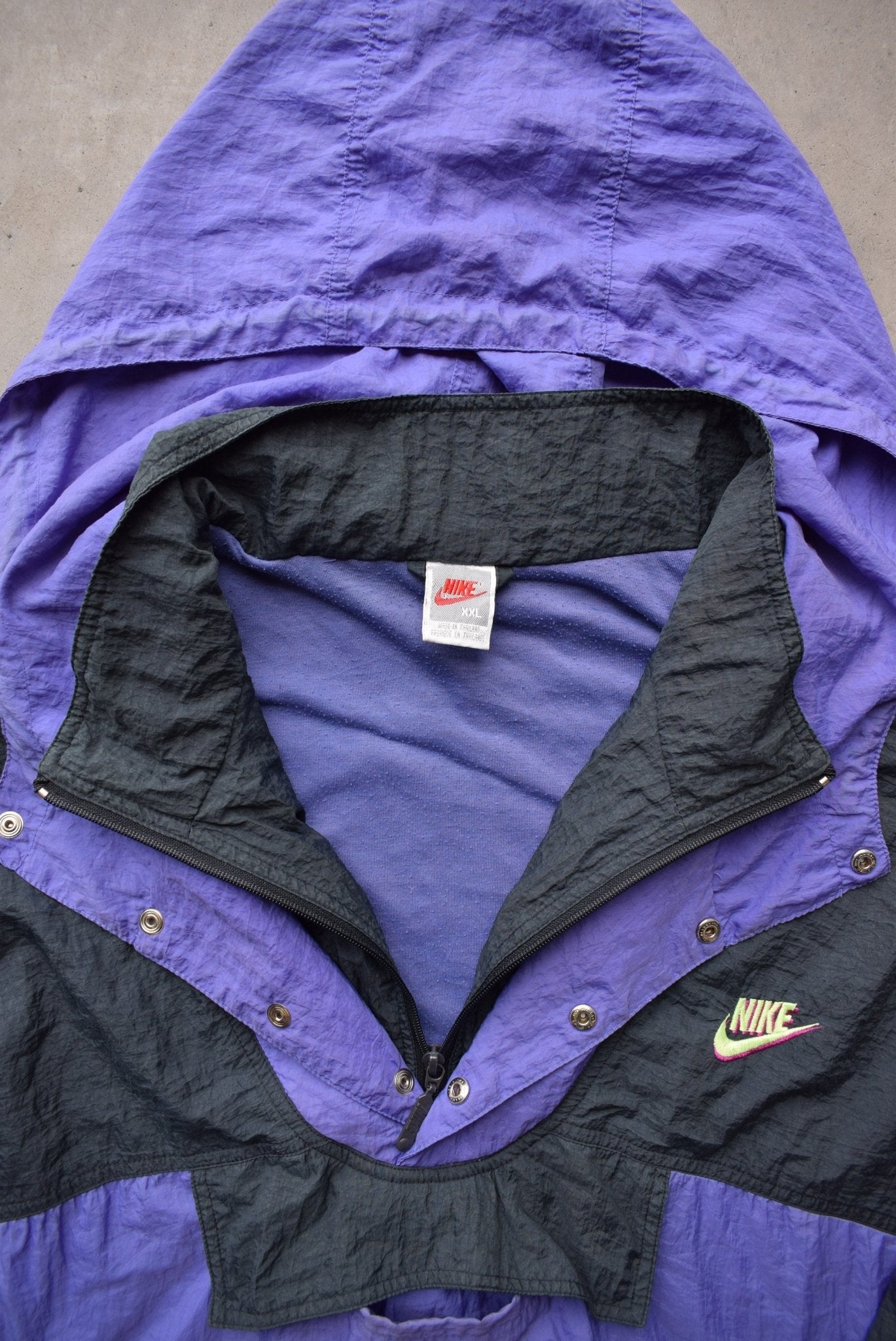 Nike Black & Purple Embroidered Spellout Quarter-Zip Jacket — 1990s (XXL) - Retrospective Store