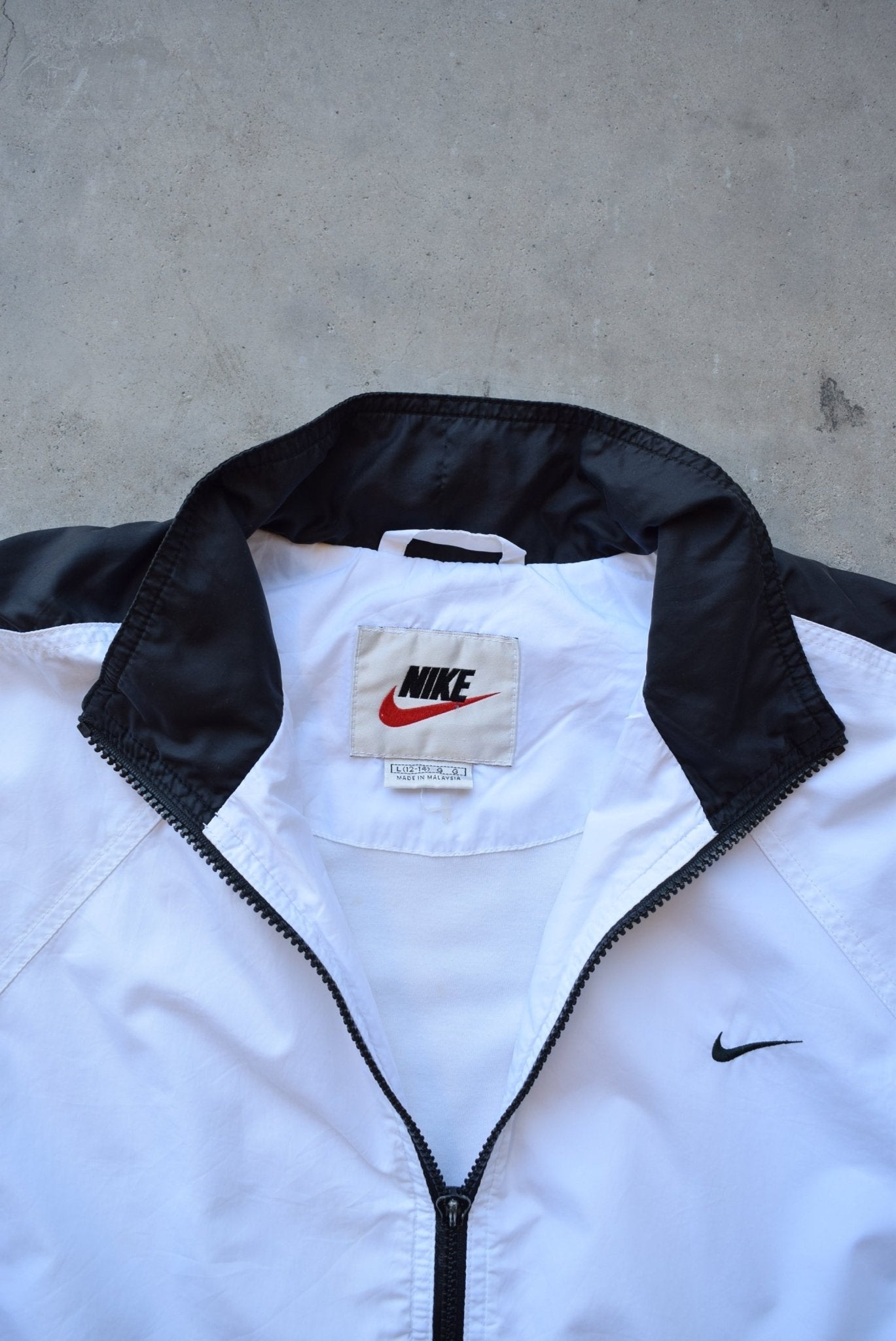 Nike Black & White Embroidered Swoosh Jacket — 1990s (M) - Retrospective Store