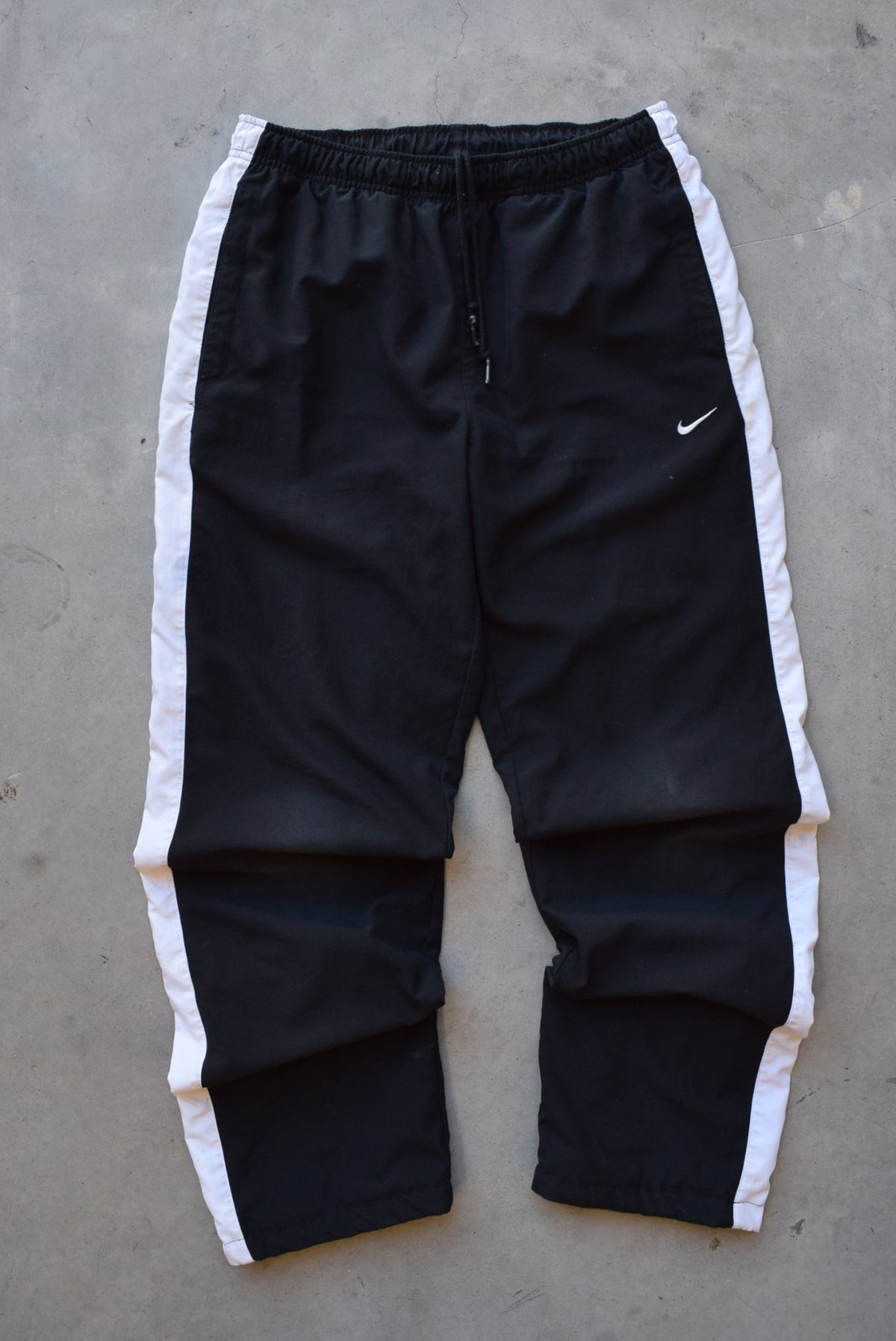 Nike Black & White Embroidered Swoosh Track Pants — 2000s (S/M) - Retrospective Store