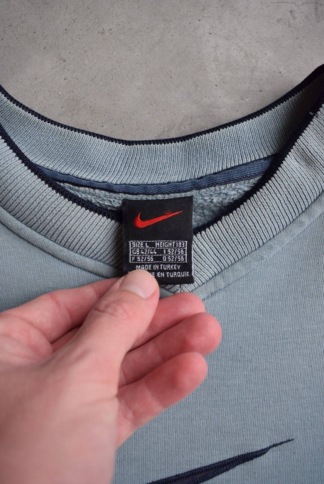 Nike Blue Embroidered Swoosh Crewneck — 1990s (L) - Retrospective Store