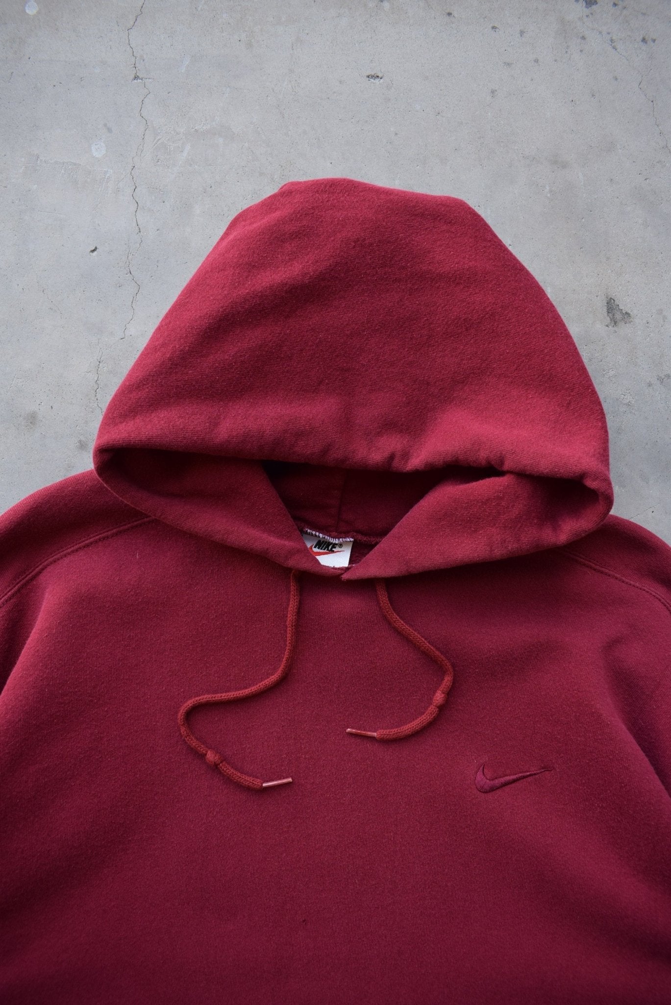 Nike Burgundy Embroidered Swoosh Hoodie — 1990s (XL) - Retrospective Store