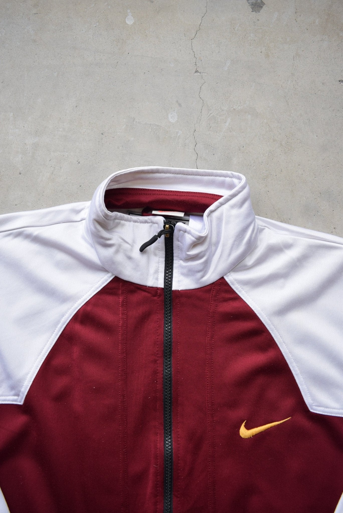 Nike Burgundy & White Embroidered Swoosh Jacket — 1990s (S) - Retrospective Store