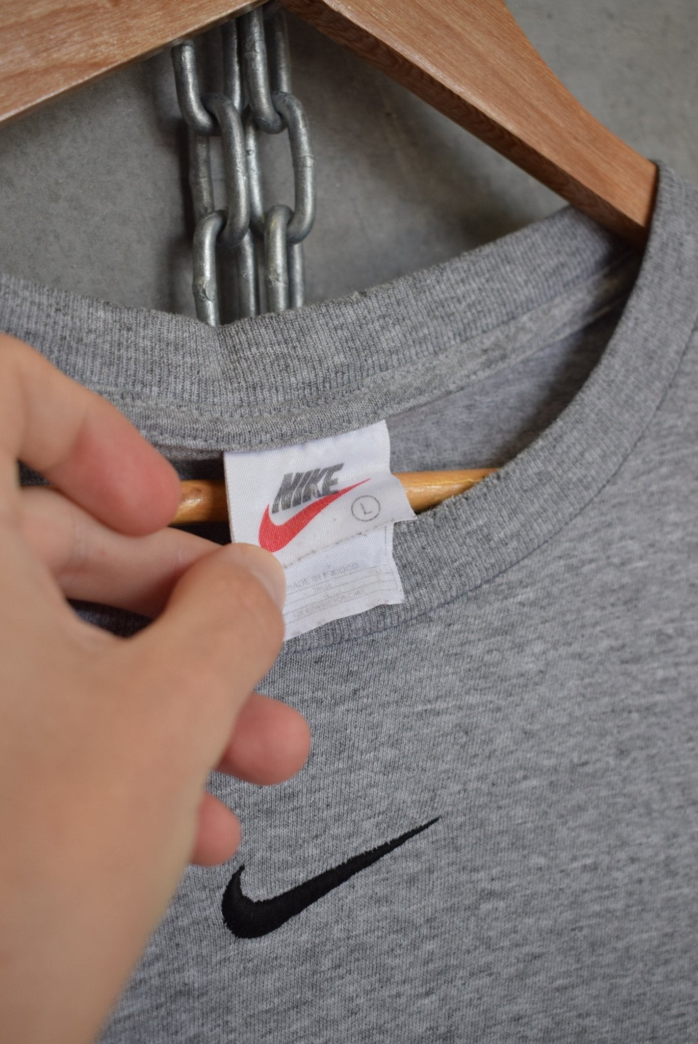 Nike Centre Swoosh Embroidered Long Sleeve Tee — 1990s (L/XL) - Retrospective Store