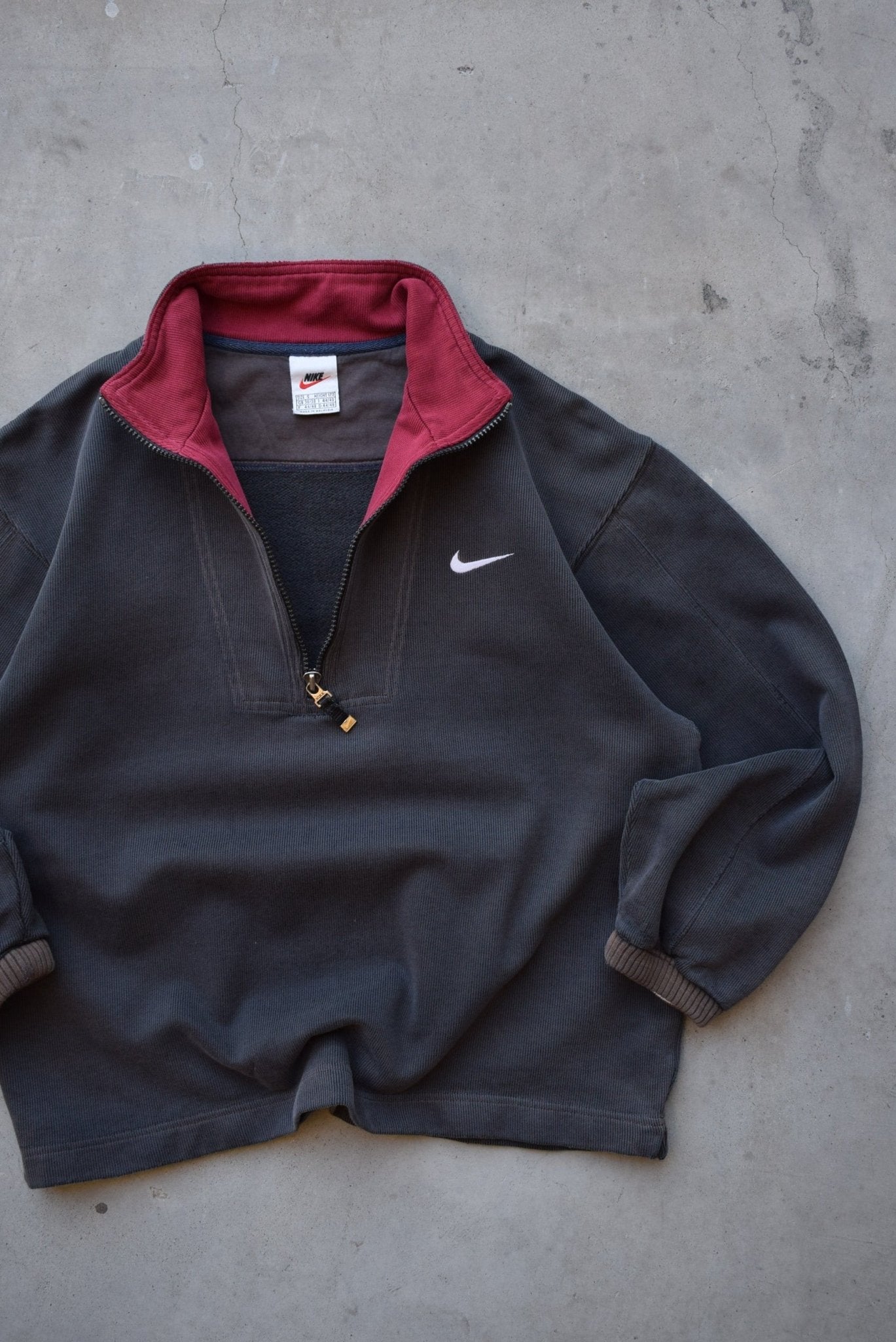 Nike Faded-Black Embroidered Swoosh Quarter Zip — 1990s (S) - Retrospective Store